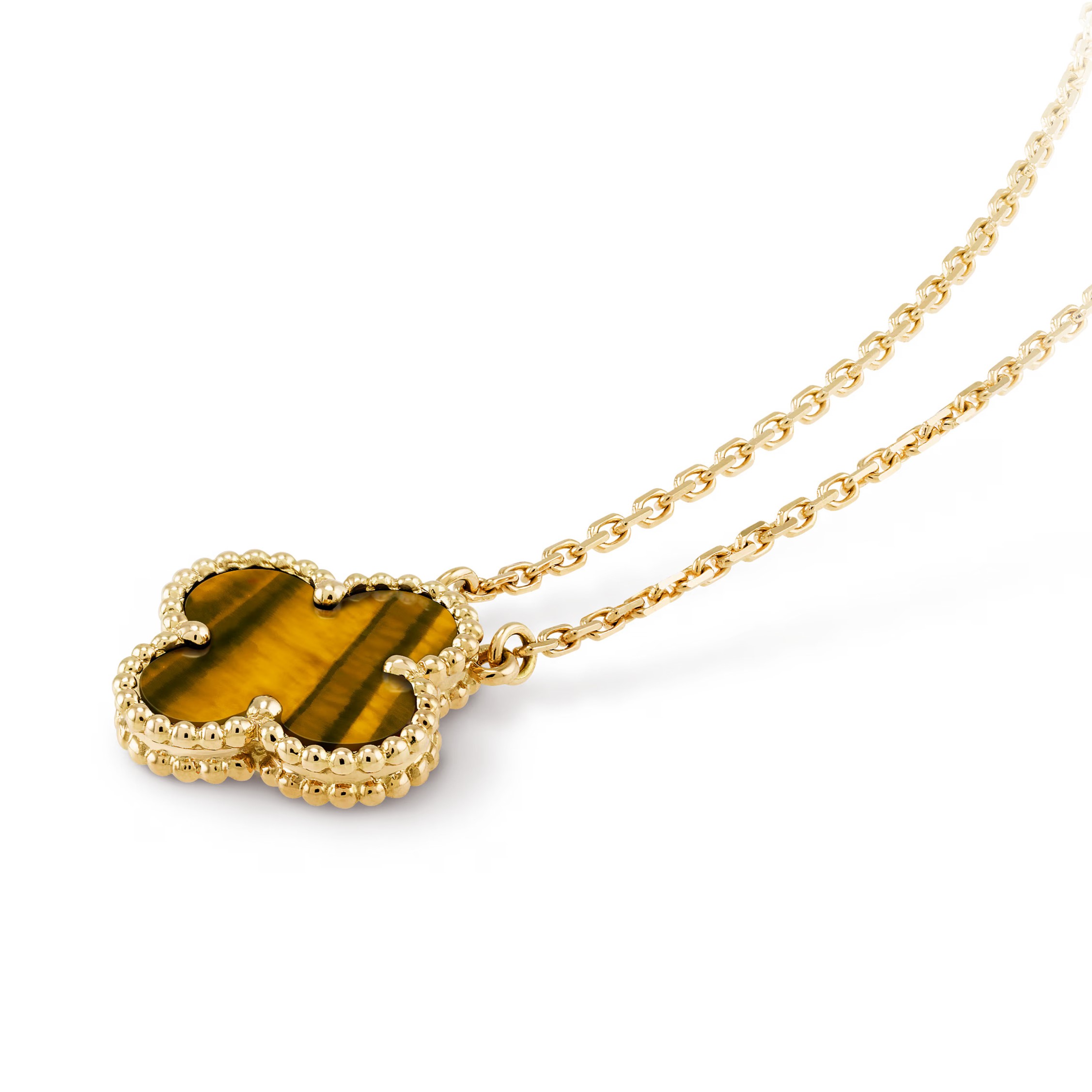 Dây Chuyền cỏ 4 lá Van Cleef & Arpels Vintage Alhambra Necklace Pendant In Tiger Eye VCARD38600 4