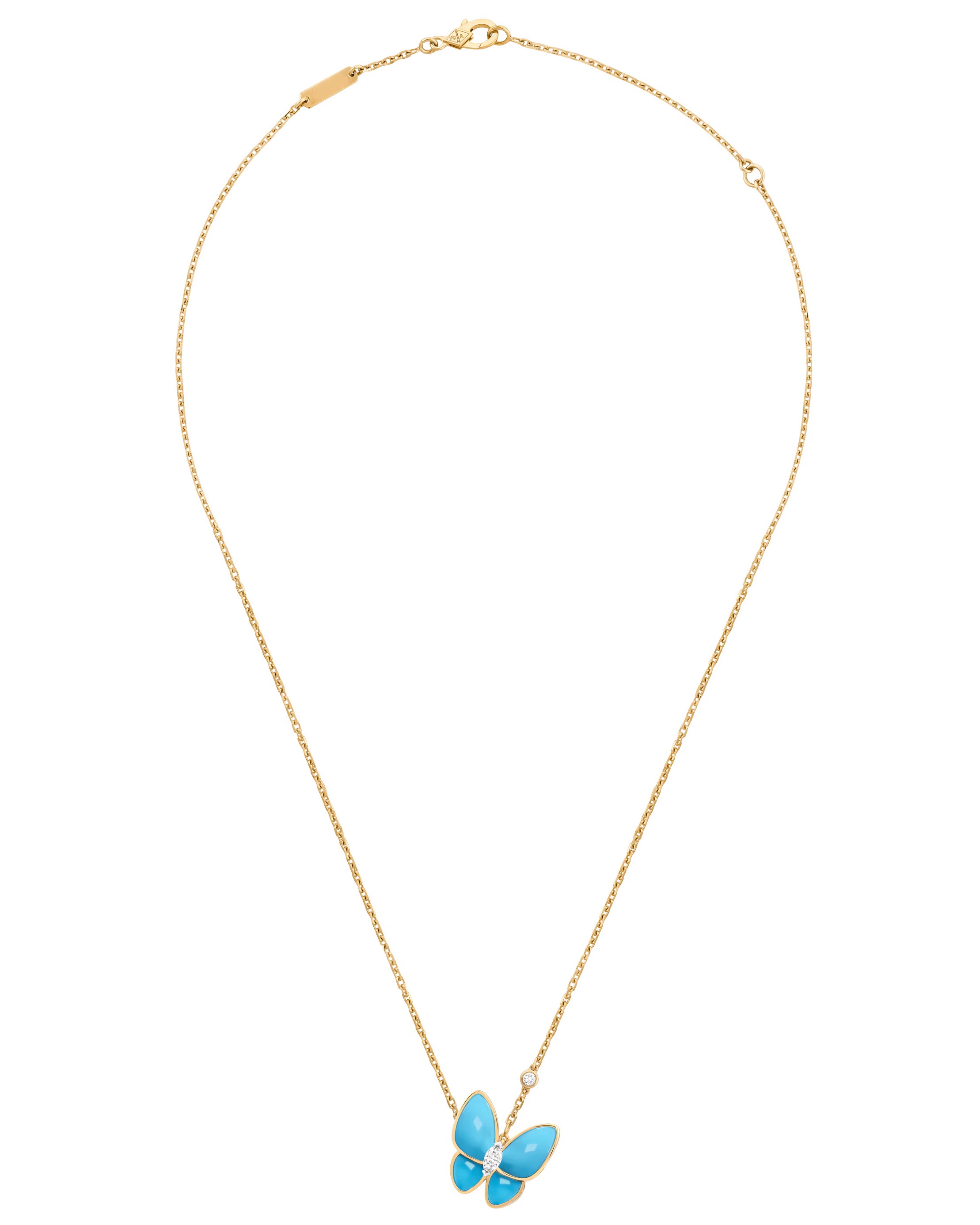 Dây Chuyền Van Cleef & Arpels Two Butterfly Pendant Yellow Gold Diamond Turquoise VCARP7UP00 1