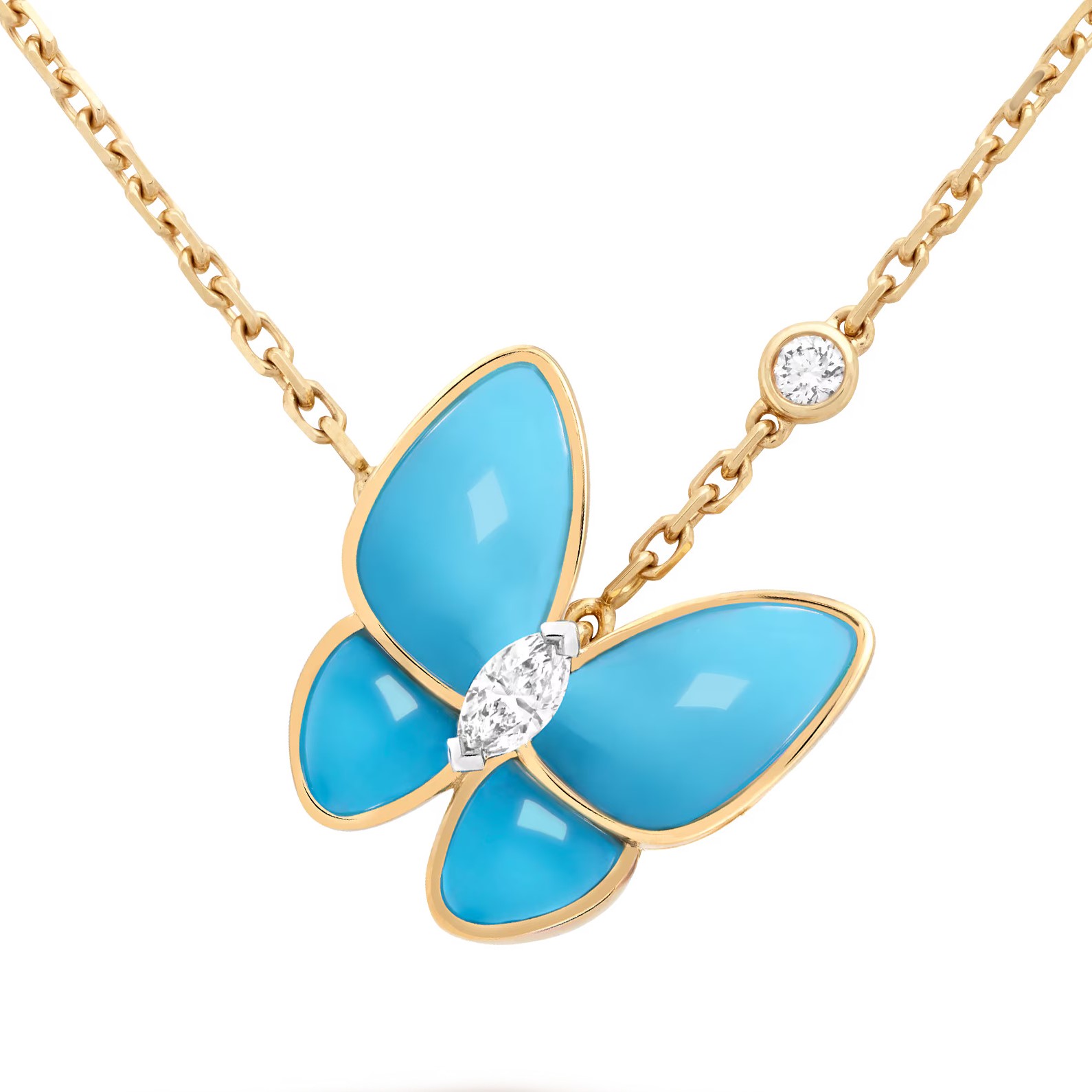Dây Chuyền Van Cleef & Arpels Two Butterfly Pendant Yellow Gold Diamond Turquoise VCARP7UP00 2