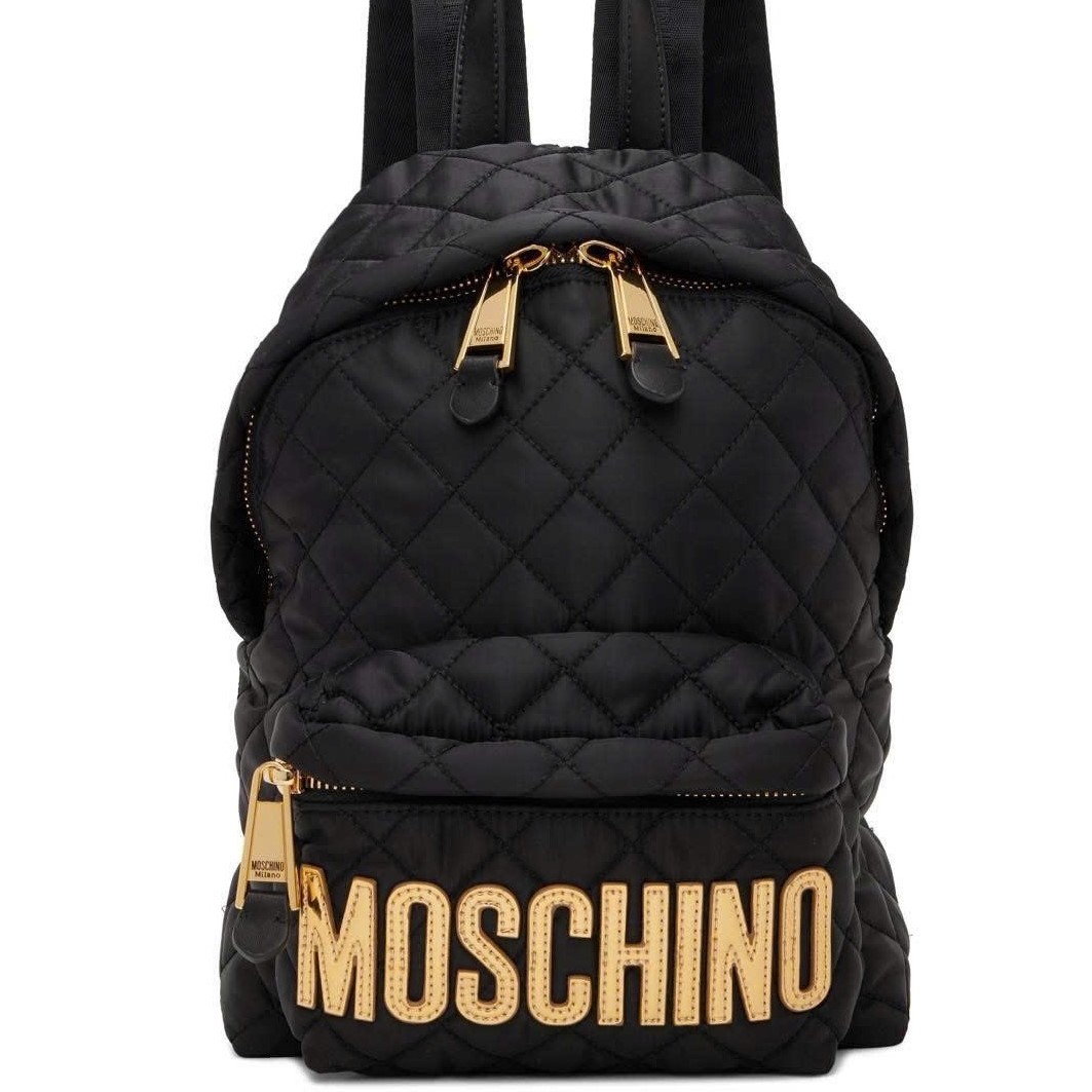 Ba lô Moschino Logo Quilted Backpack Black 2