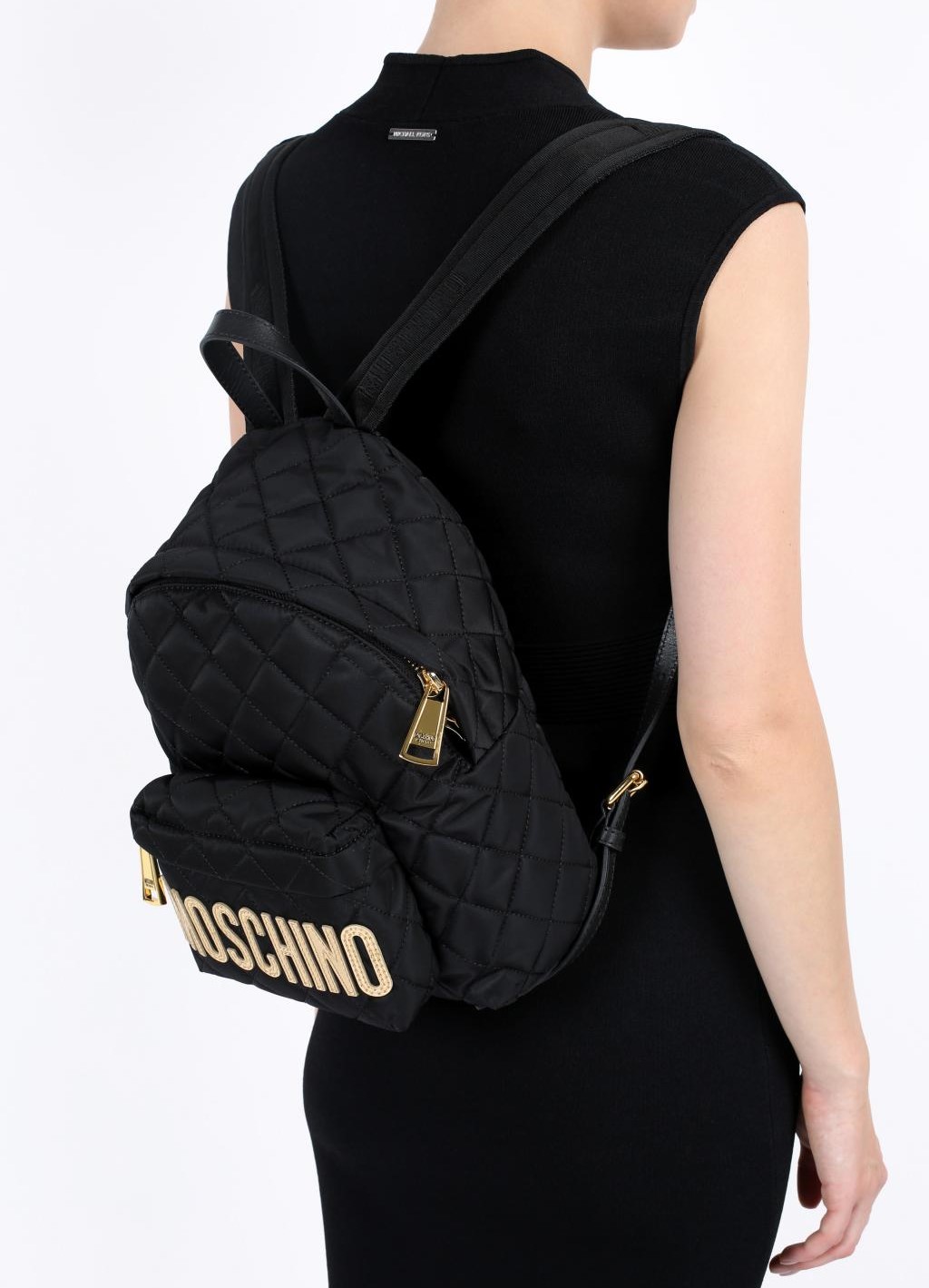 Ba lô Moschino Logo Quilted Backpack Black 3