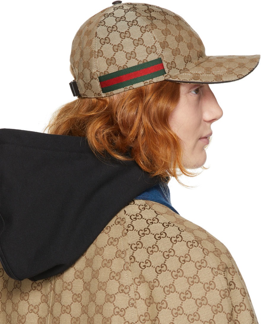 Nón Gucci GG Canvas Baseball Hat With Web Beige 1