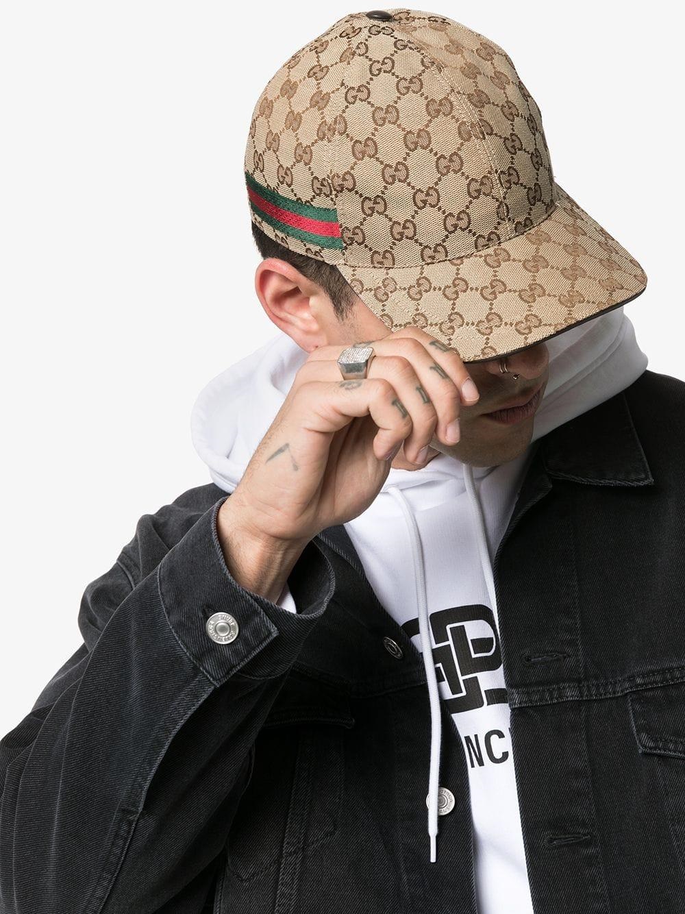Nón Gucci GG Canvas Baseball Hat With Web Beige 4
