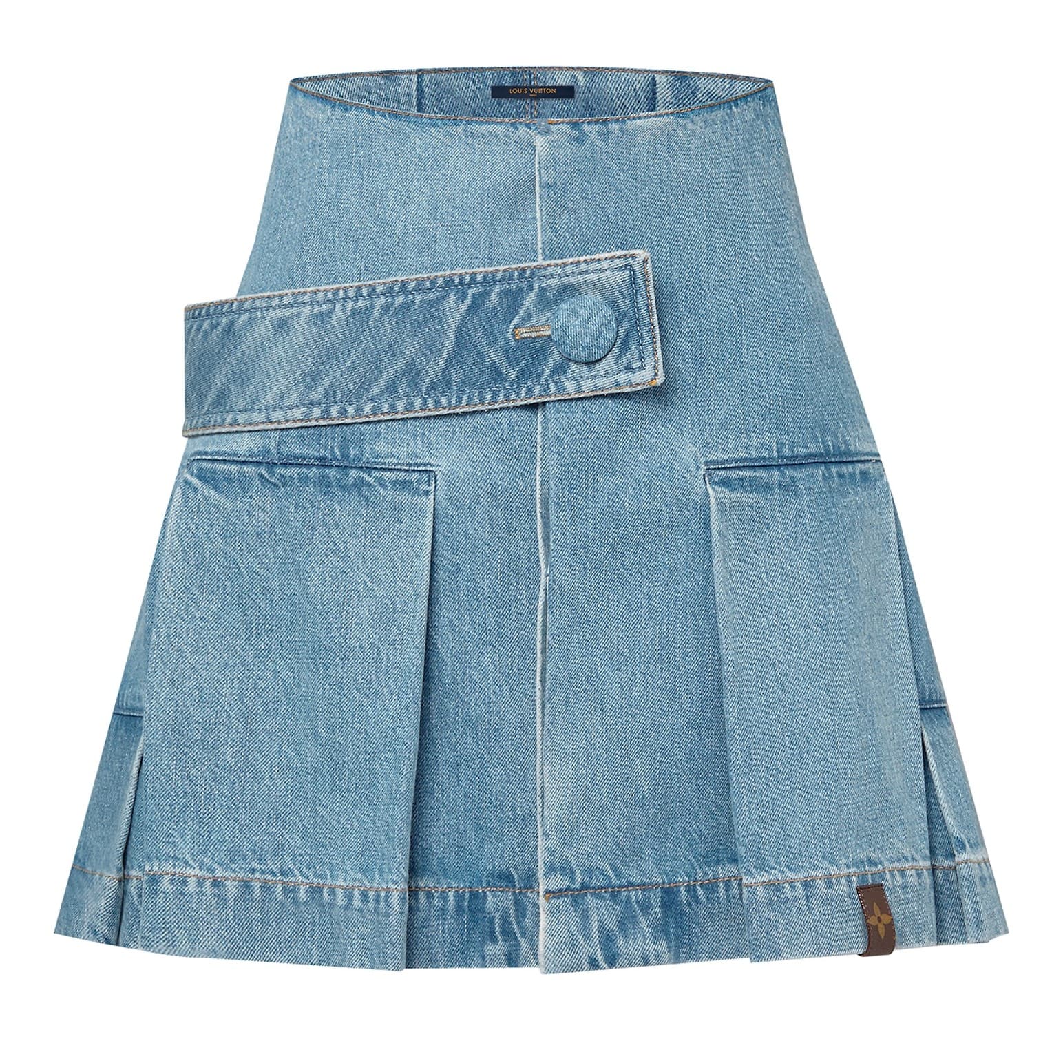 Váy Jeans LV Louis Vuitton Denim Button Tab Pleat Skirt 1AFLXO 8