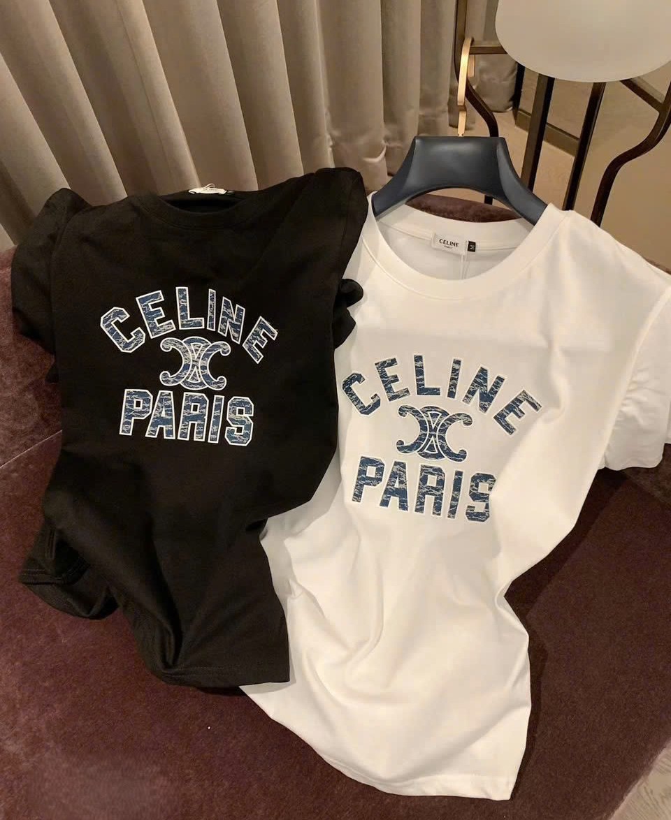 Áo thun trắng và đen họa tiết hãng Celine 2