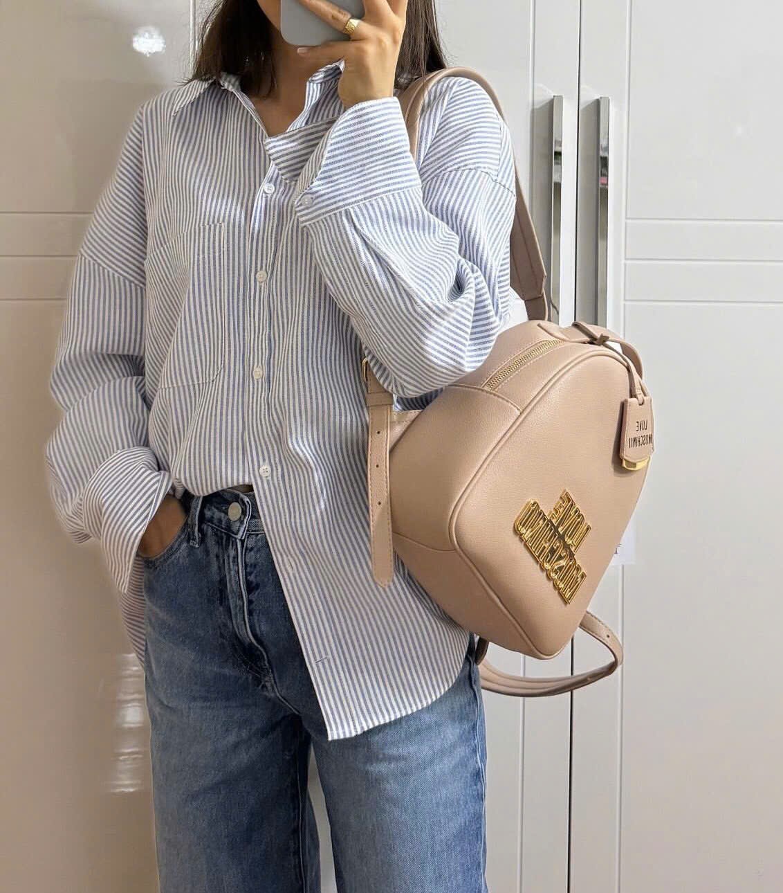 Balo nữ Love Moschino Cut Out City Rucksack Cream 3