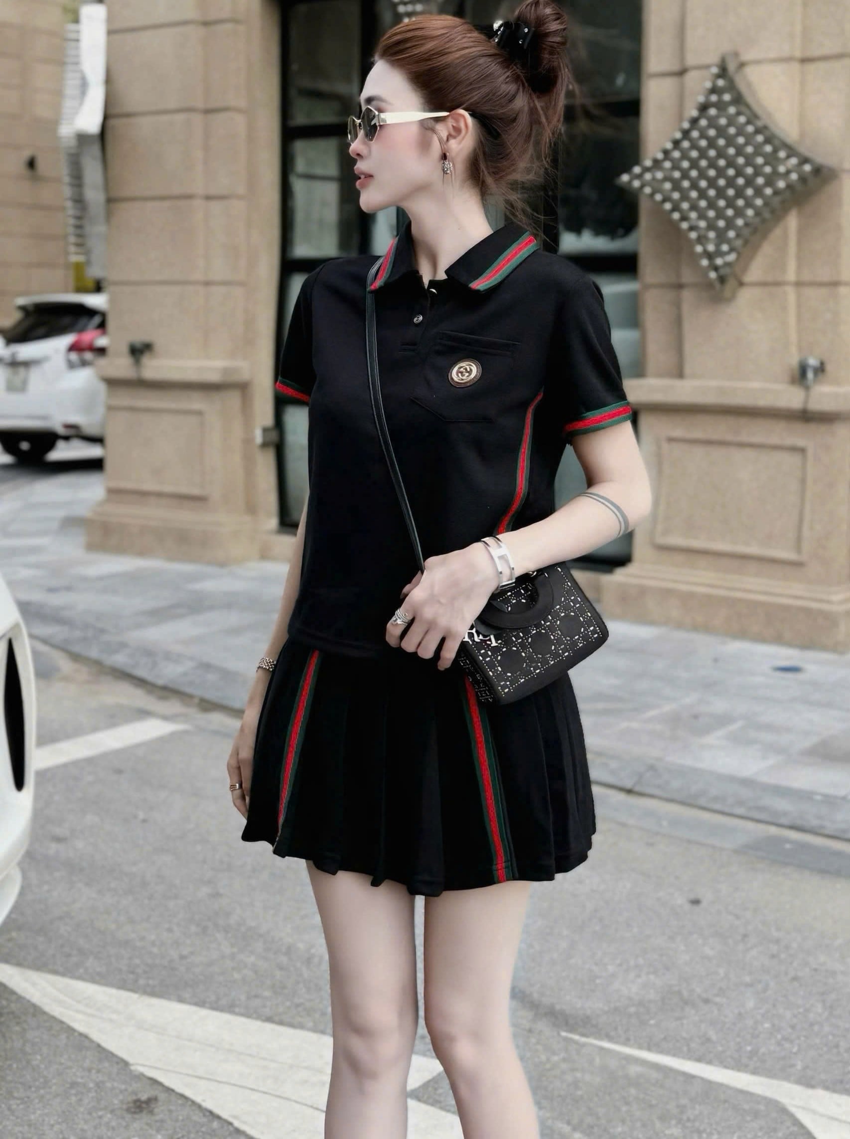 Set thời trang áo váy xòe thun Gucci 4