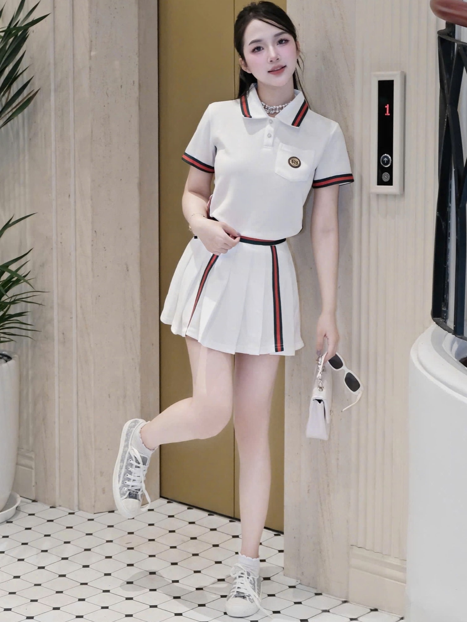 Set thời trang áo váy xòe thun Gucci 5