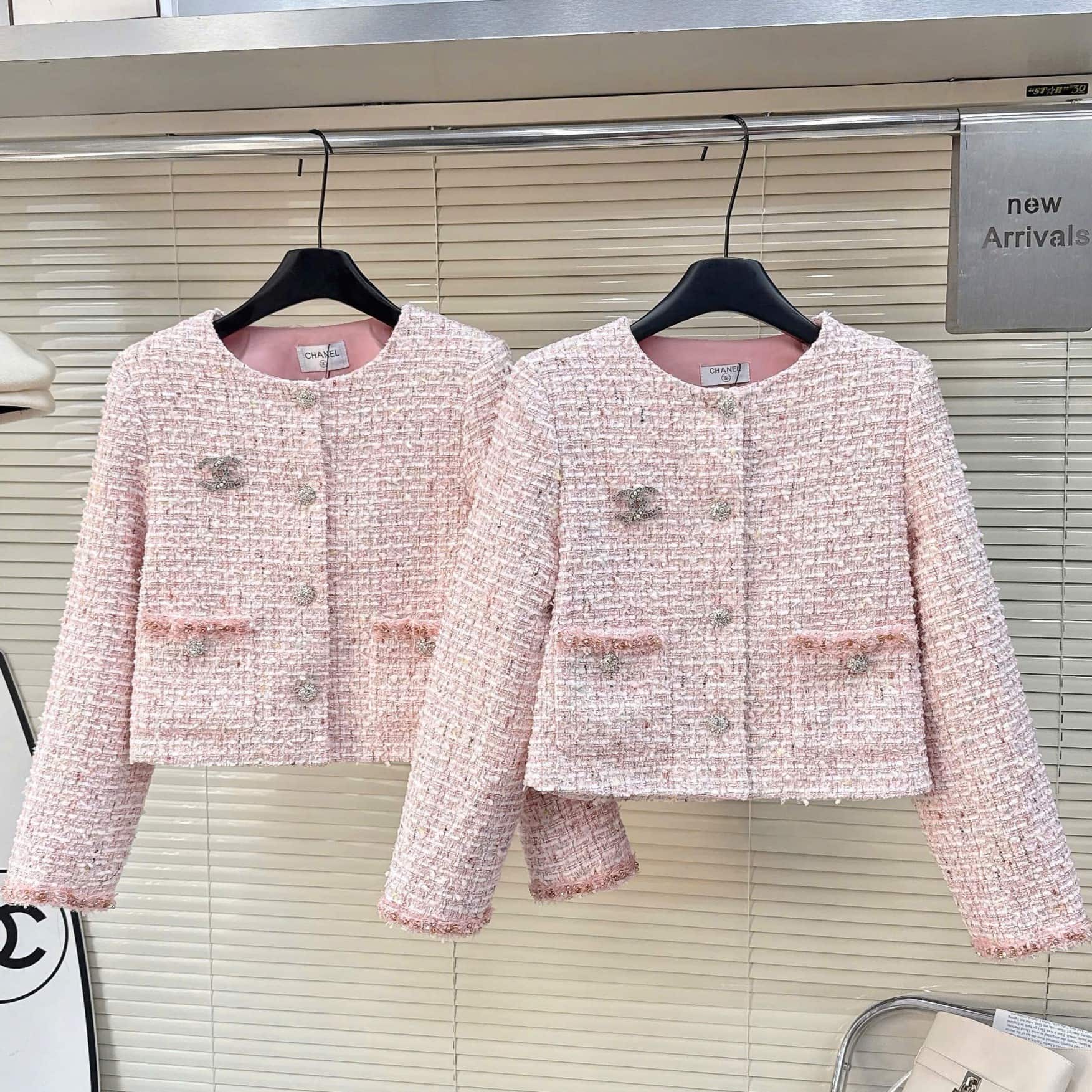 Áo khoác dạ vải tweed Chanel hồng 4
