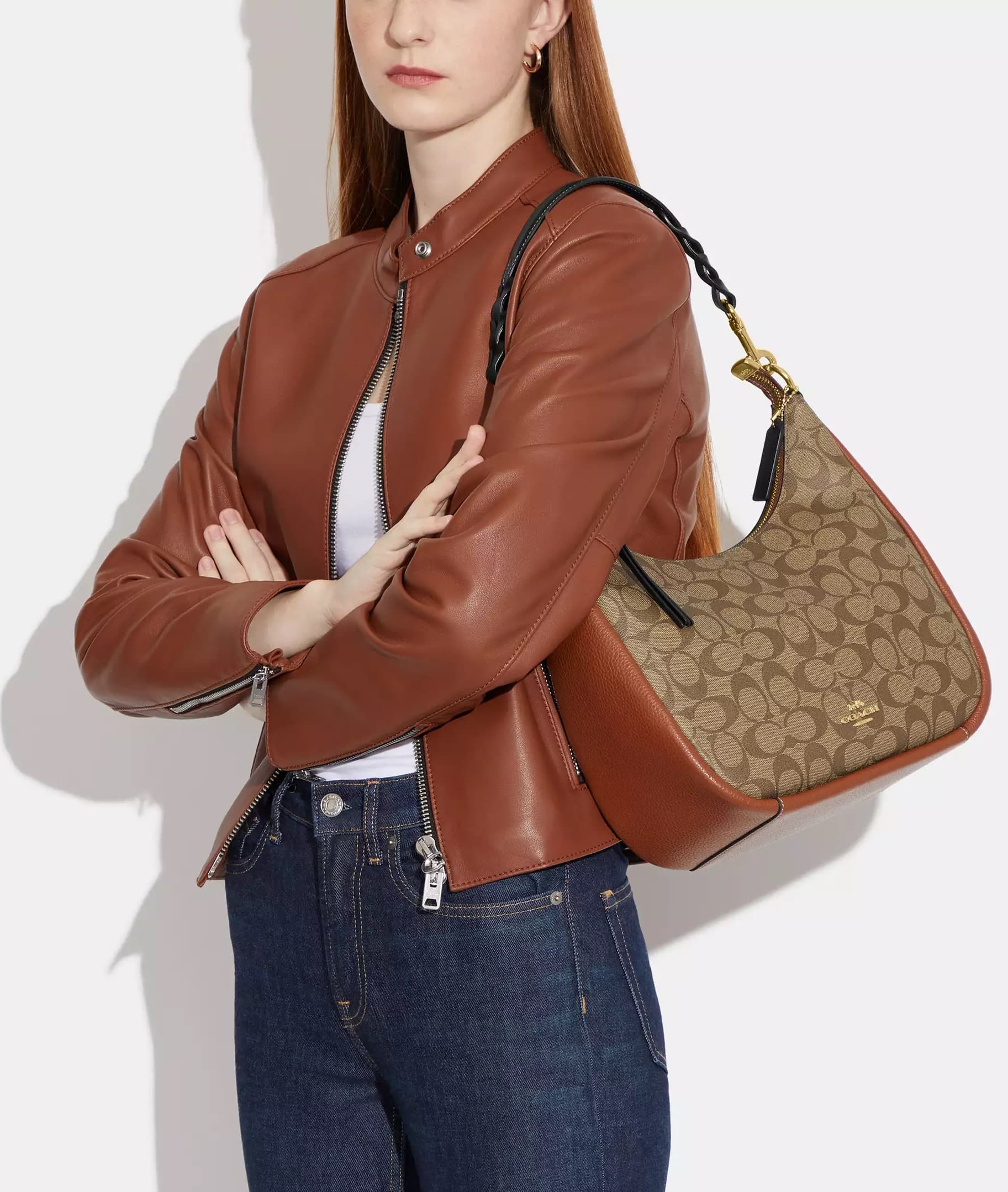 Túi Coach Jules Hobo Bag in Signature Color Block Canvas Khaki Multicolor CF350 9