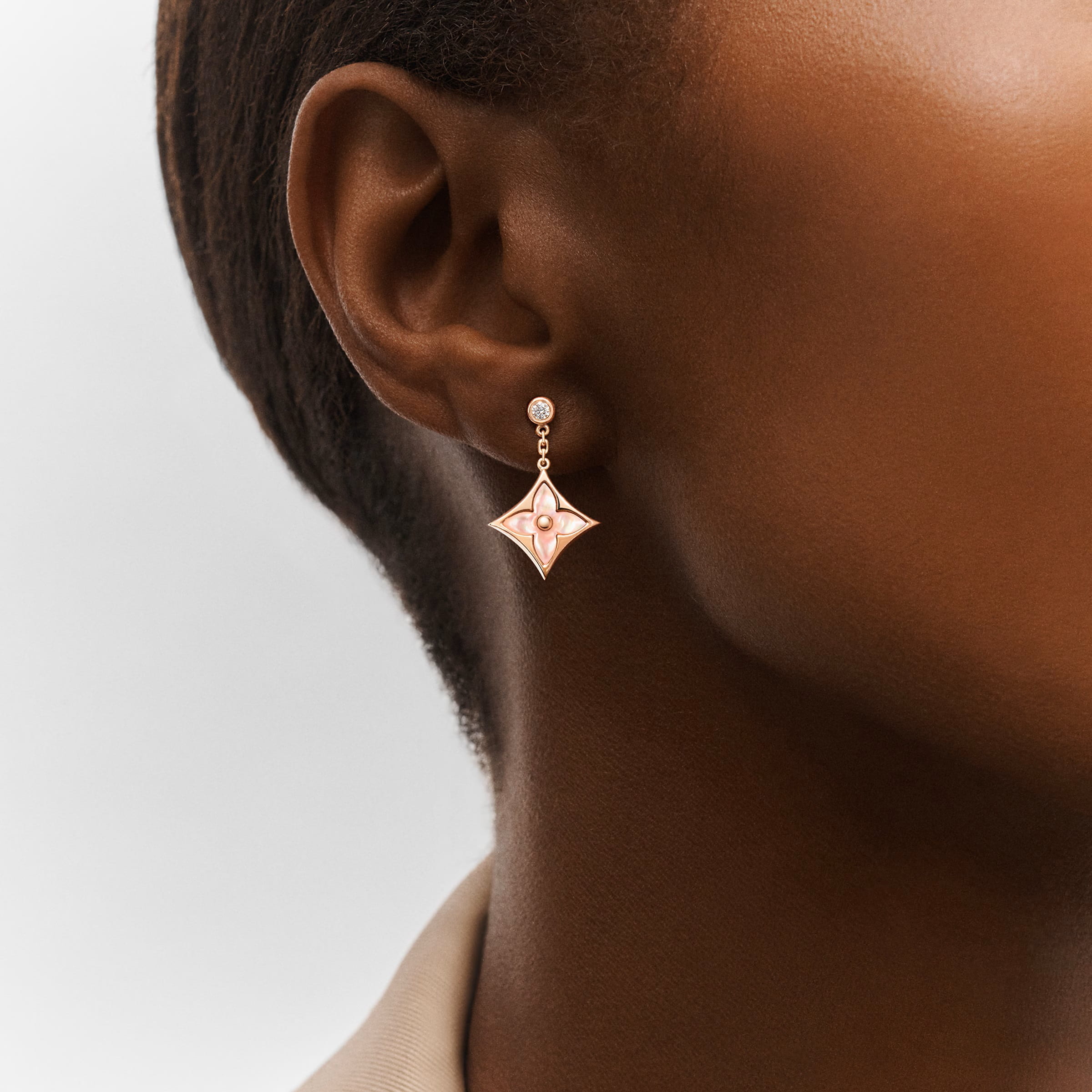 Khuyên Tai Louis Vuitton Color Blossom Star BB Ear Studs Pink Gold Pink Mother of Pearl and Diamonds Q96667 3