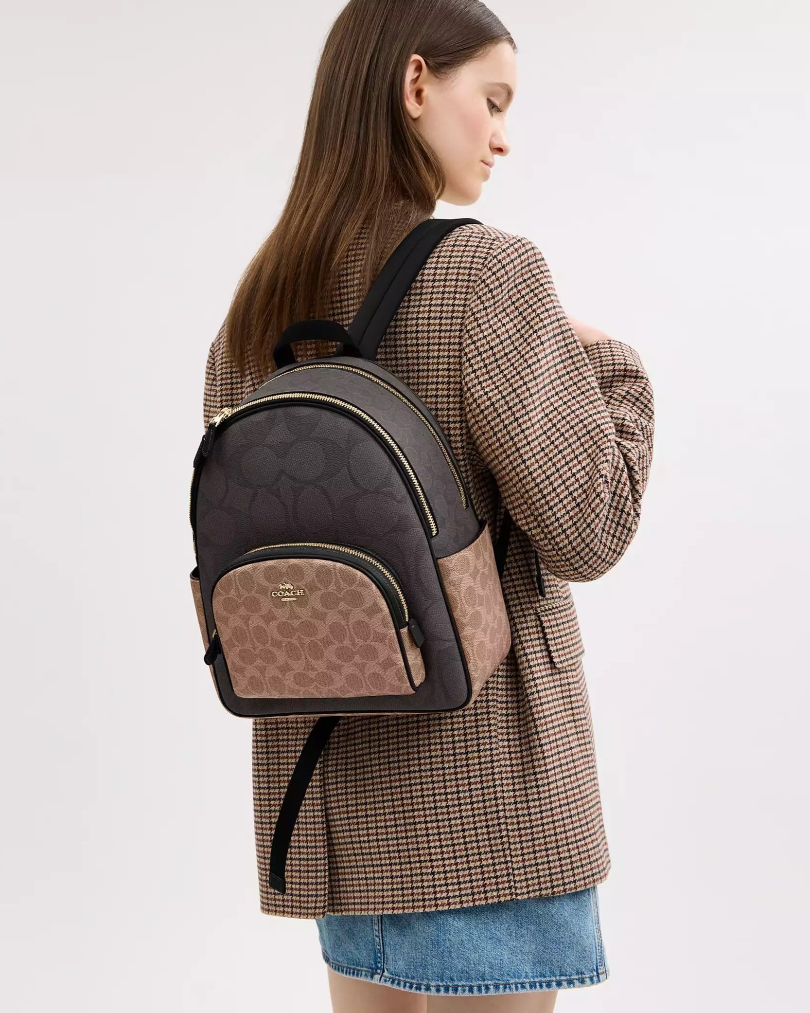 Ba lô Coach Coat Backpack in Blocked Signature Canvas Walnut CZ771 4