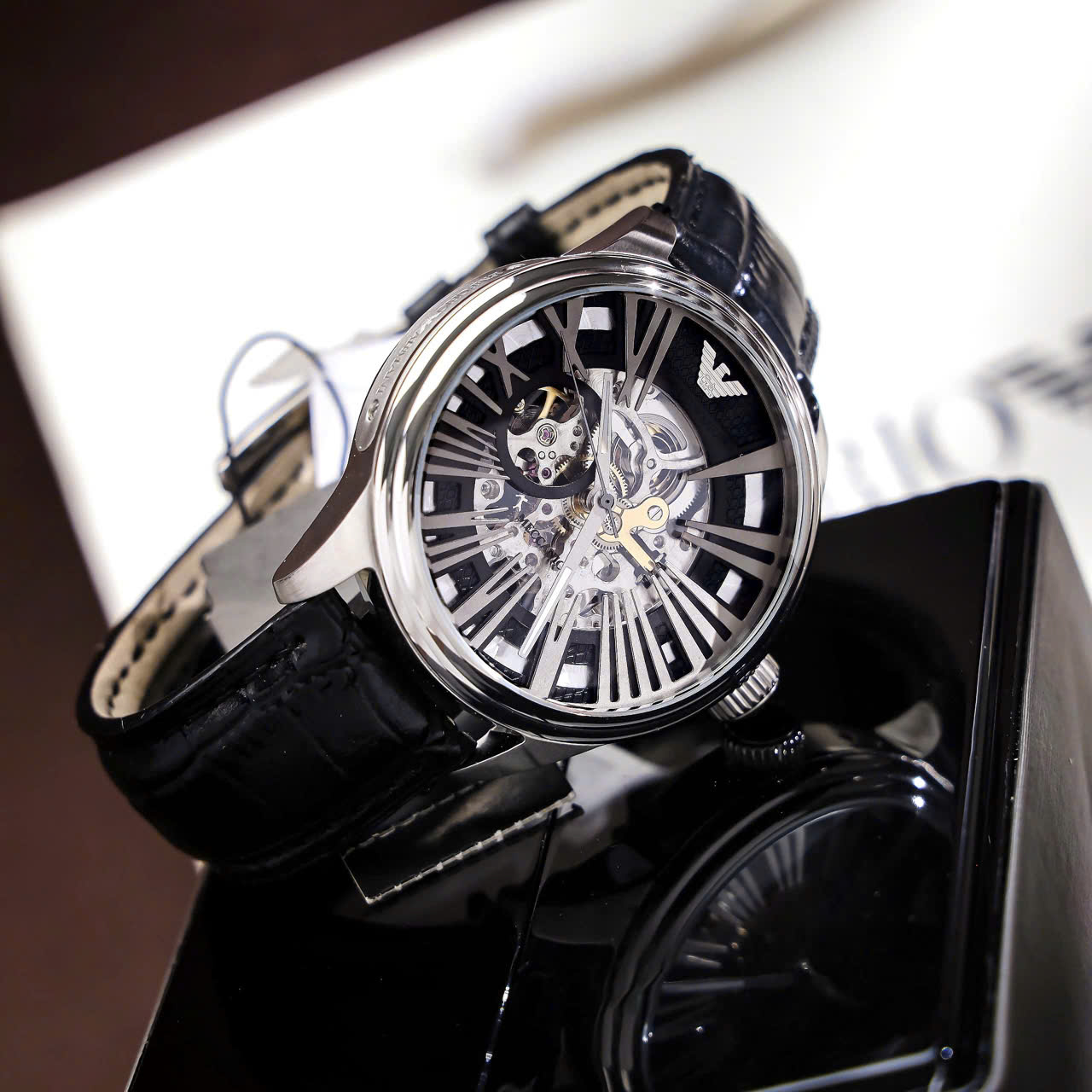 Đồng hồ Nam Emporio Armani Meccanico Mens Black Dial Leather Strap Automatic Watch AR4629 2