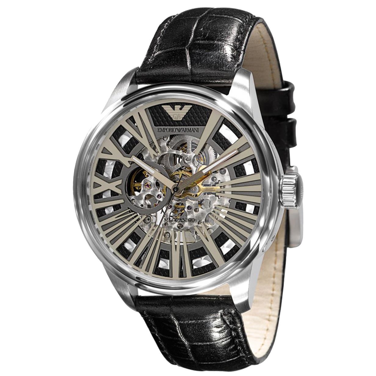 Đồng hồ Nam Emporio Armani Meccanico Mens Black Dial Leather Strap Automatic Watch AR4629 5