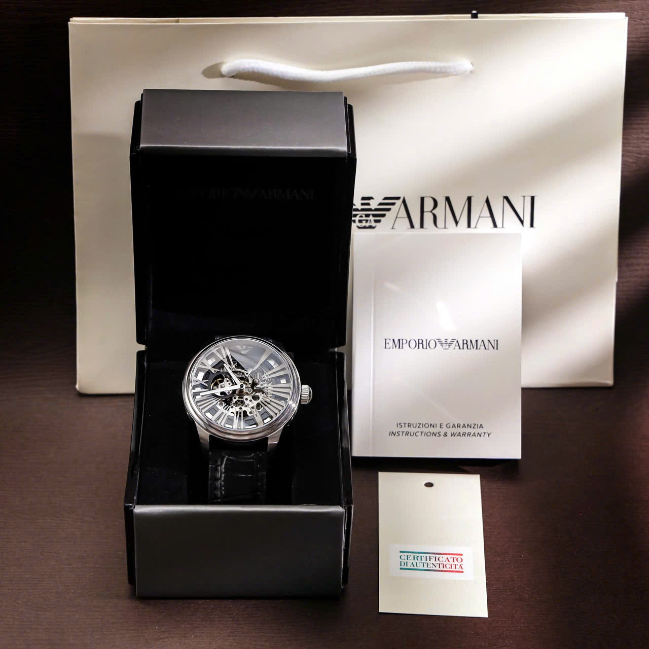 Đồng hồ Nam Emporio Armani Meccanico Mens Black Dial Leather Strap Automatic Watch AR4629 7