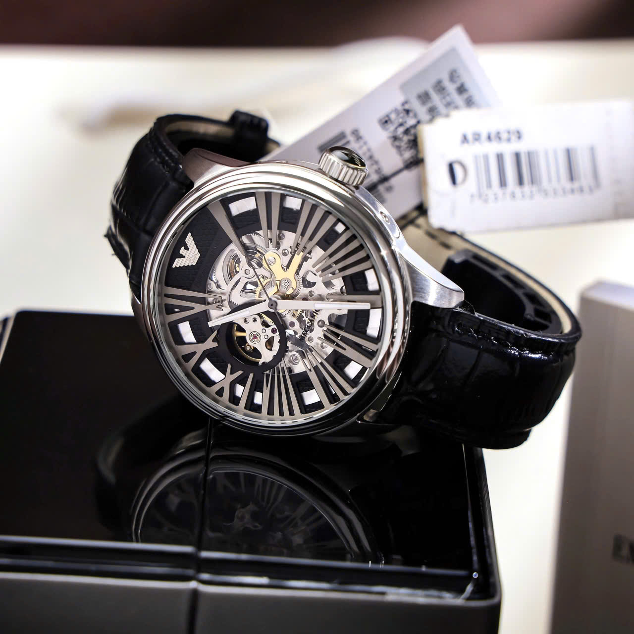 Đồng hồ Nam Emporio Armani Meccanico Mens Black Dial Leather Strap Automatic Watch AR4629 8