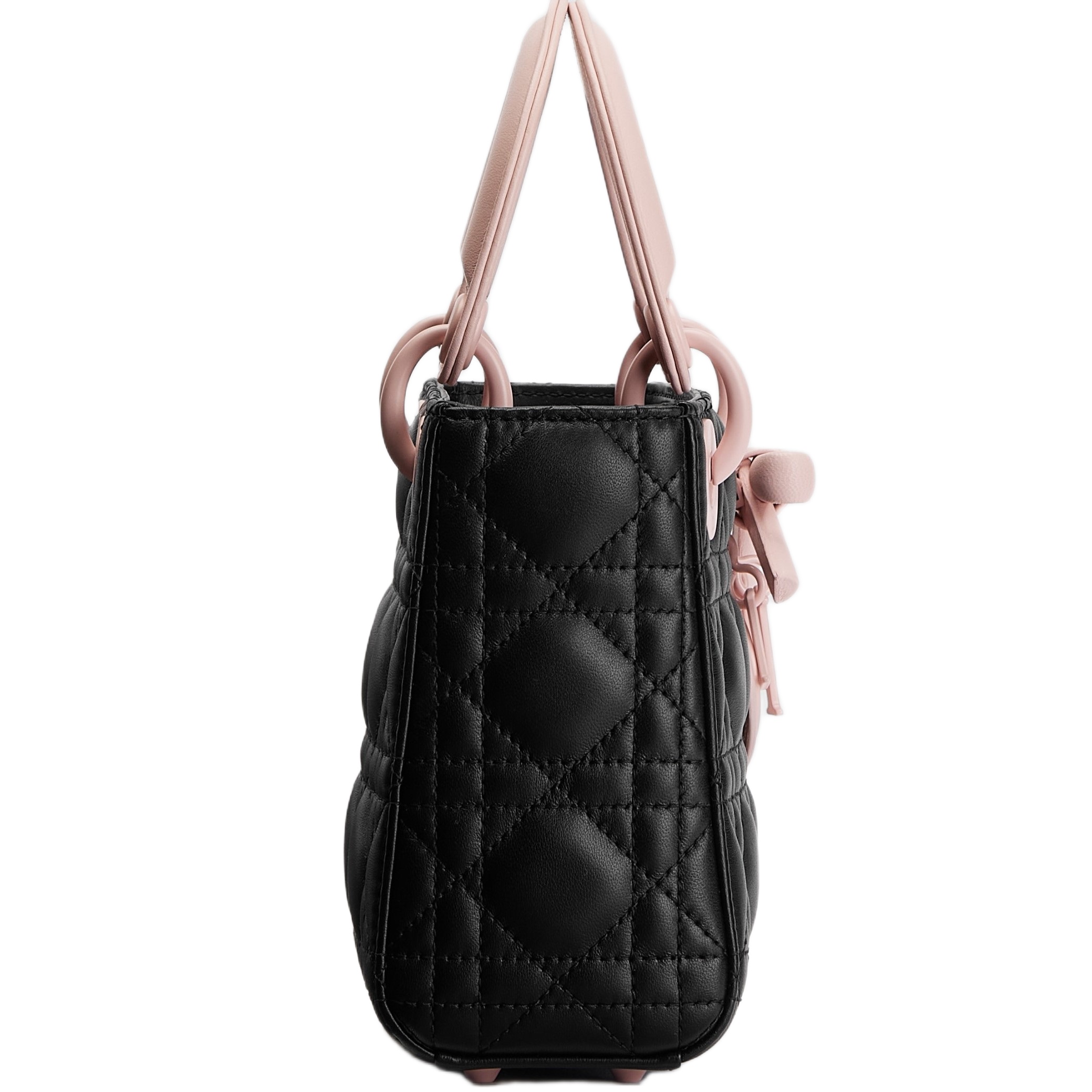 Túi Mini Lady Dior Bag with Strap Black and Rose Soupir Cannage Lambskin 1