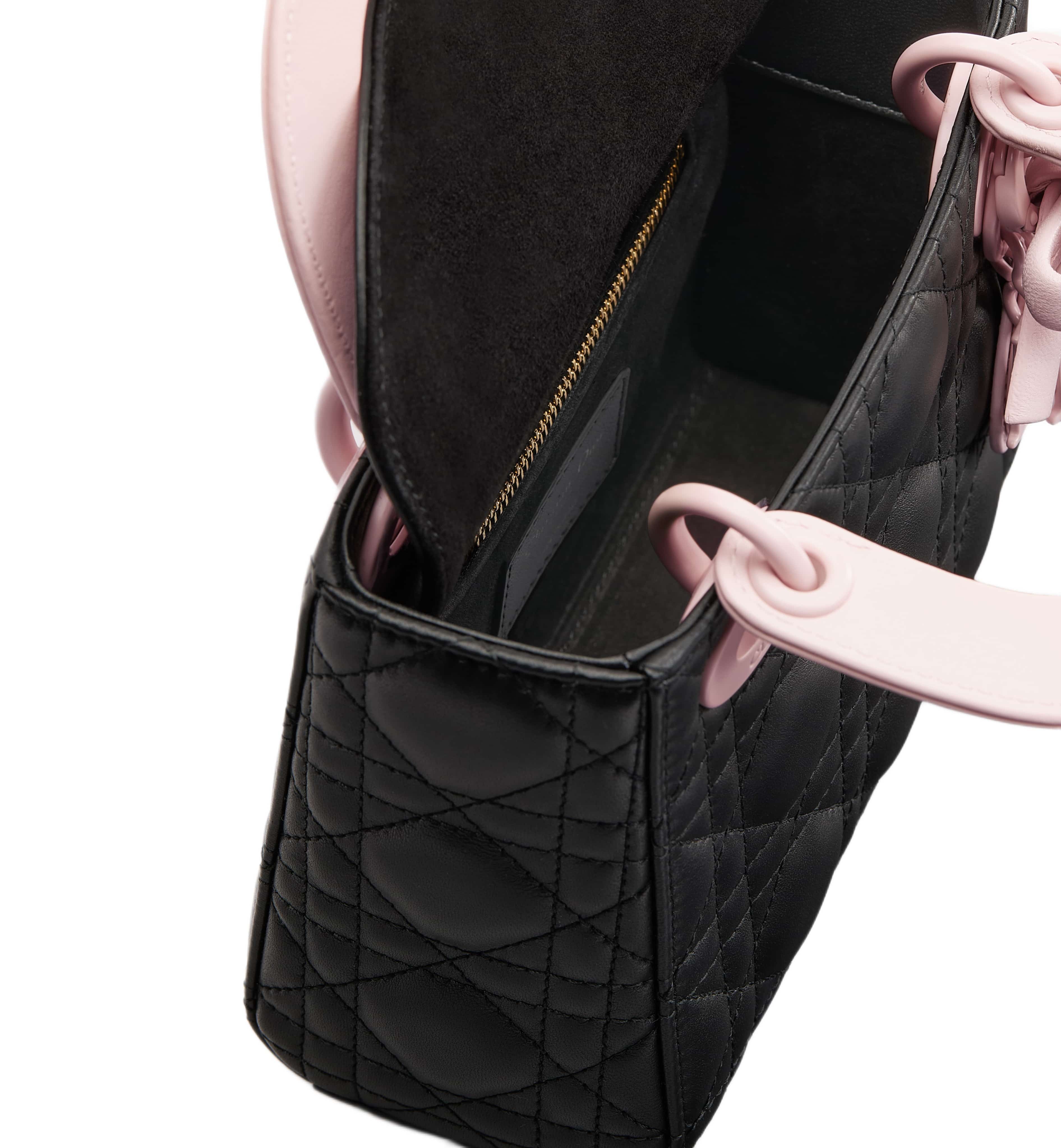 Túi Mini Lady Dior Bag with Strap Black and Rose Soupir Cannage Lambskin 2