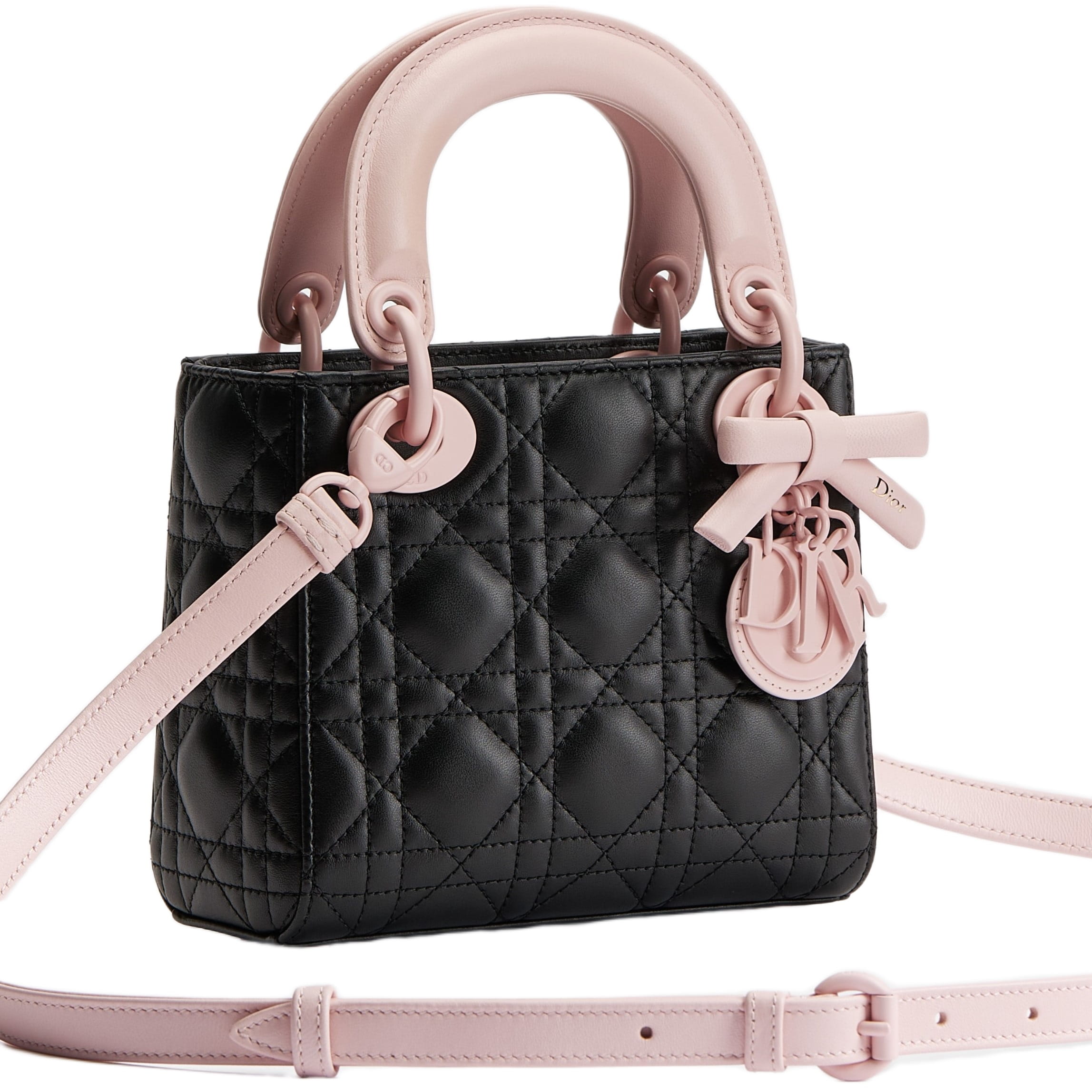Túi Mini Lady Dior Bag with Strap Black and Rose Soupir Cannage Lambskin 3