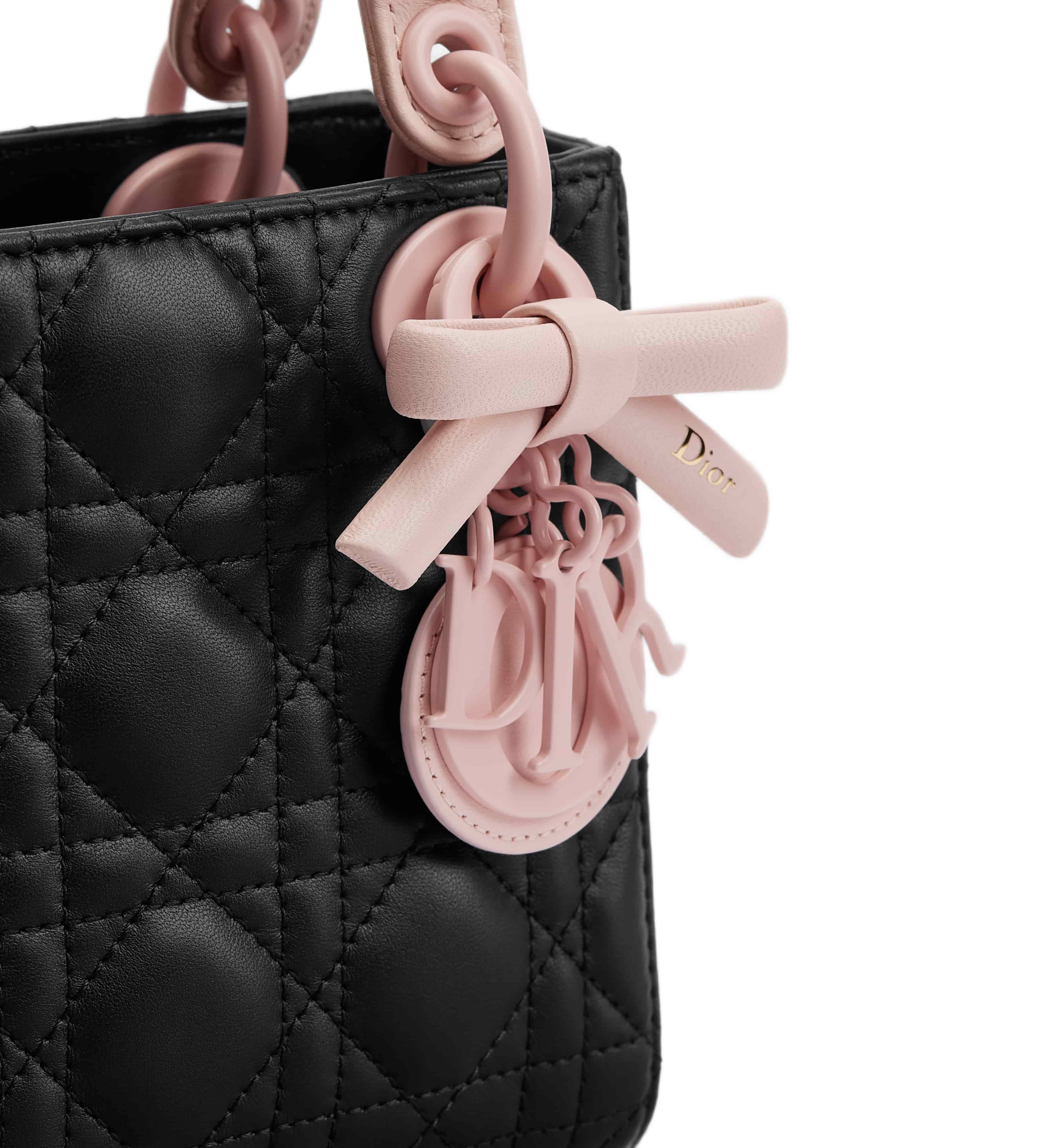 Túi Mini Lady Dior Bag with Strap Black and Rose Soupir Cannage Lambskin 4