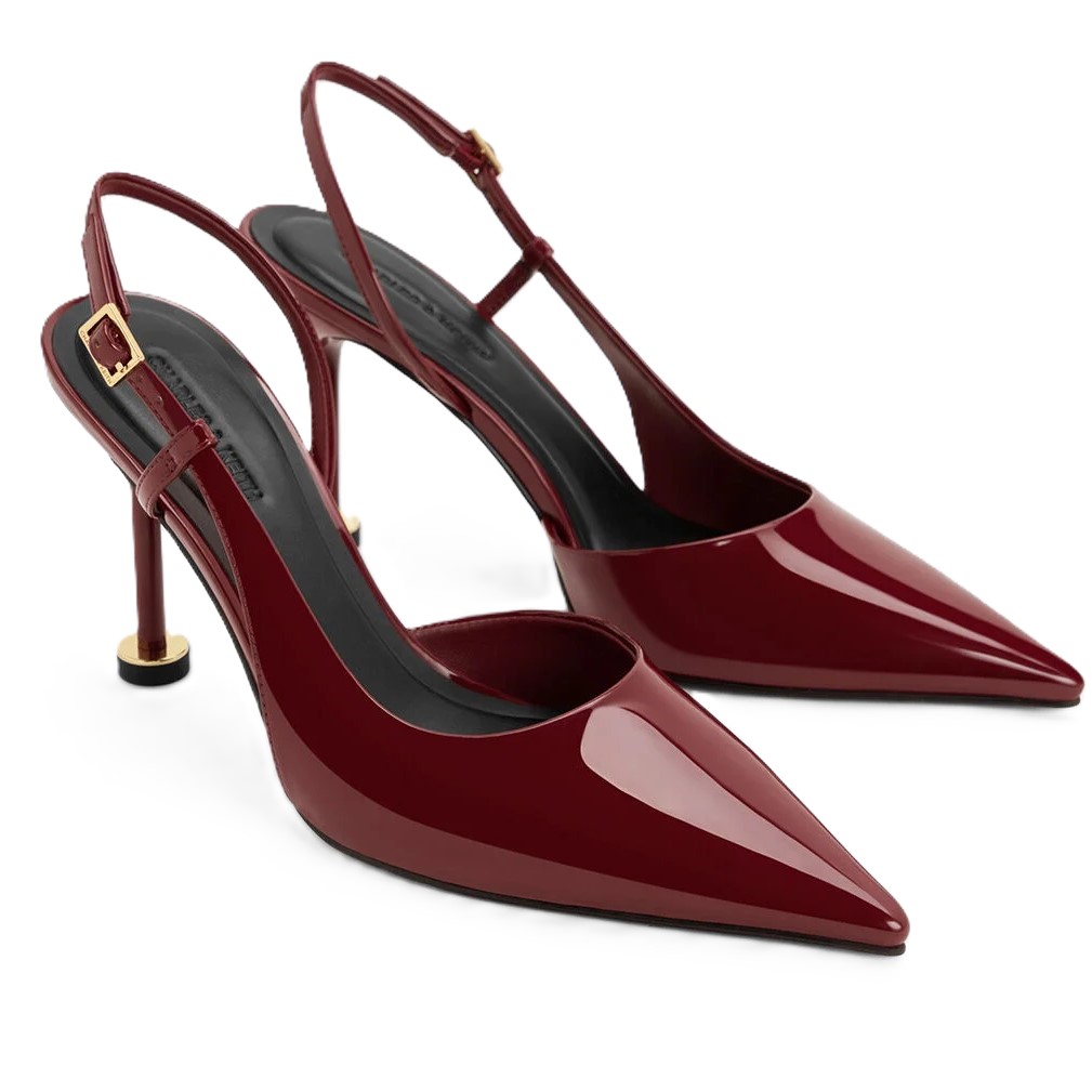 Giày cao gót Charles Keith Wynn Patent Pointed-Toe Sculptural Heel Slingback Pumps Red CK1-60280477 2