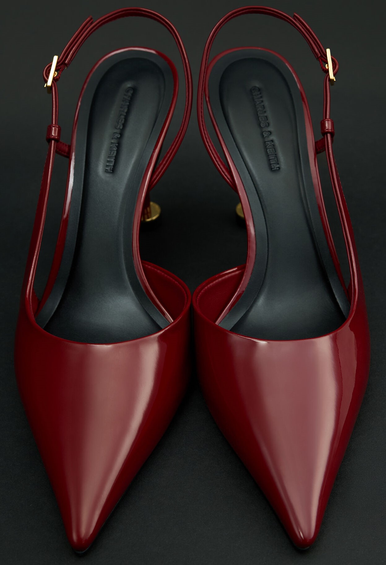 Giày cao gót Charles Keith Wynn Patent Pointed-Toe Sculptural Heel Slingback Pumps Red CK1-60280477 4