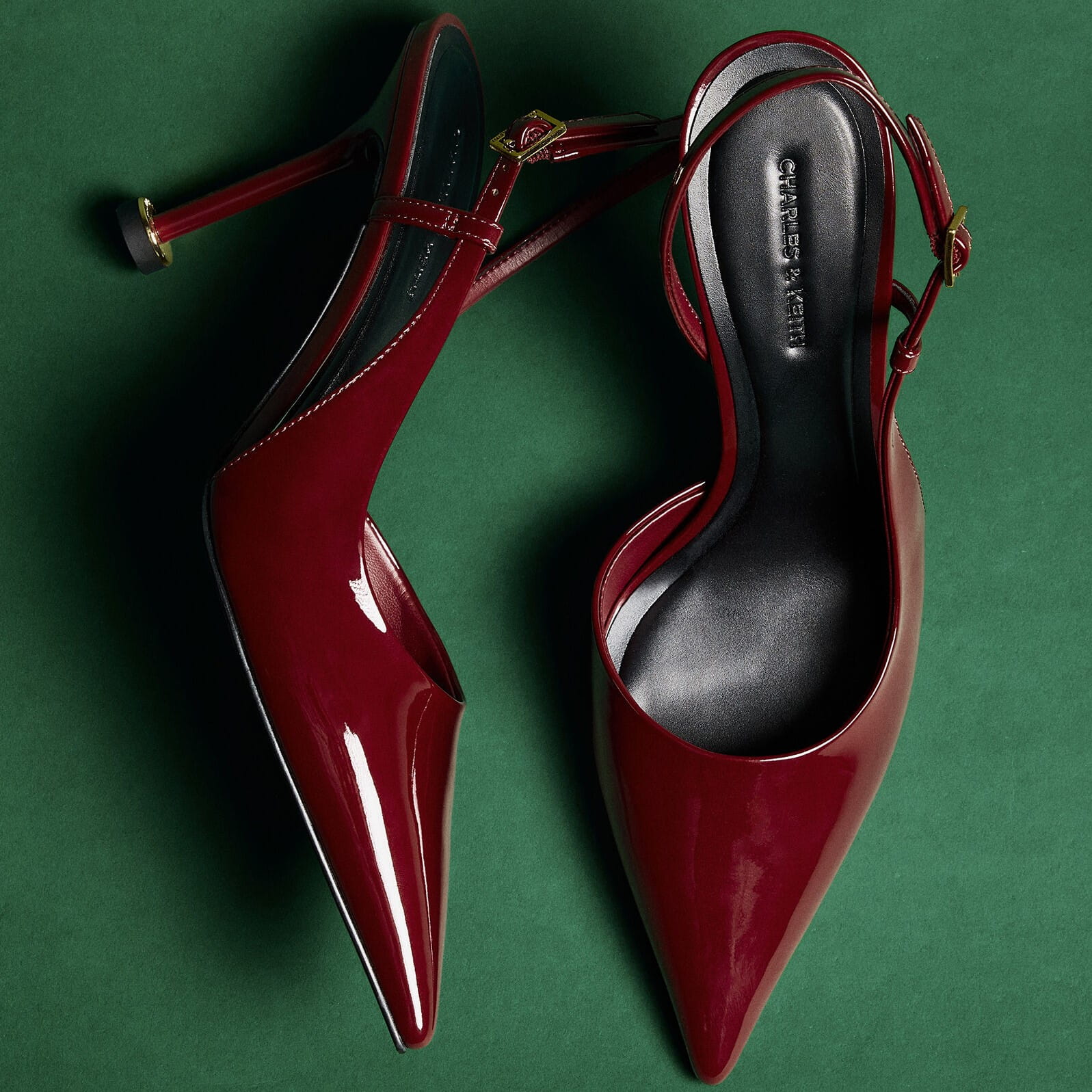 Giày cao gót Charles Keith Wynn Patent Pointed-Toe Sculptural Heel Slingback Pumps Red CK1-60280477 7