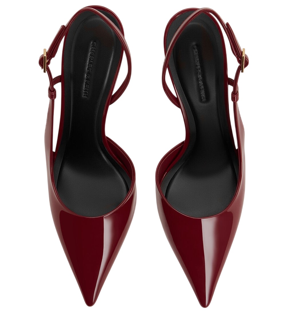Giày cao gót Charles Keith Wynn Patent Pointed-Toe Sculptural Heel Slingback Pumps Red CK1-60280477 10