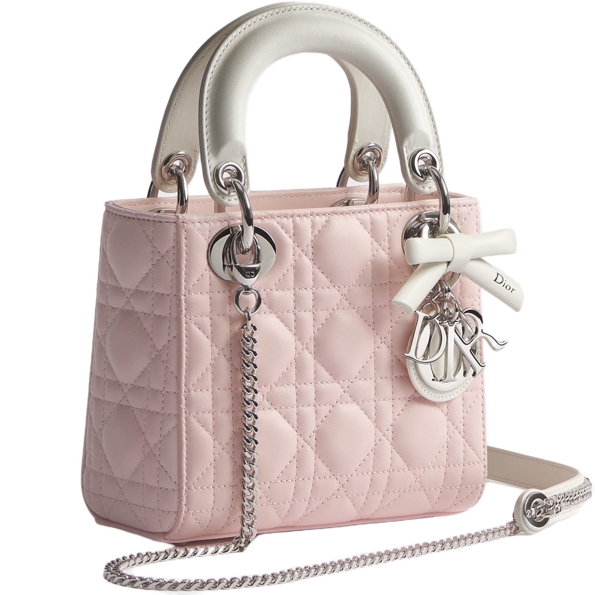 Túi Mini Lady Dior Bag with Chain Rose Soupir and Latte Cannage Lambskin 5