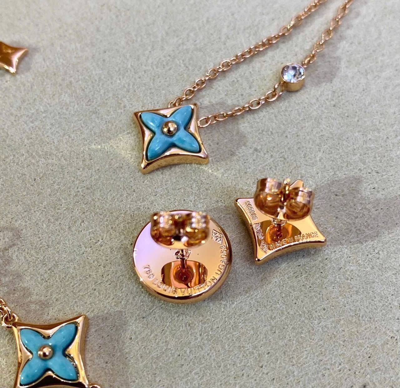Khuyên Tai Louis Vuitton Color Blossom Sun BB Ear Stud Yellow Gold and Amazonite 11