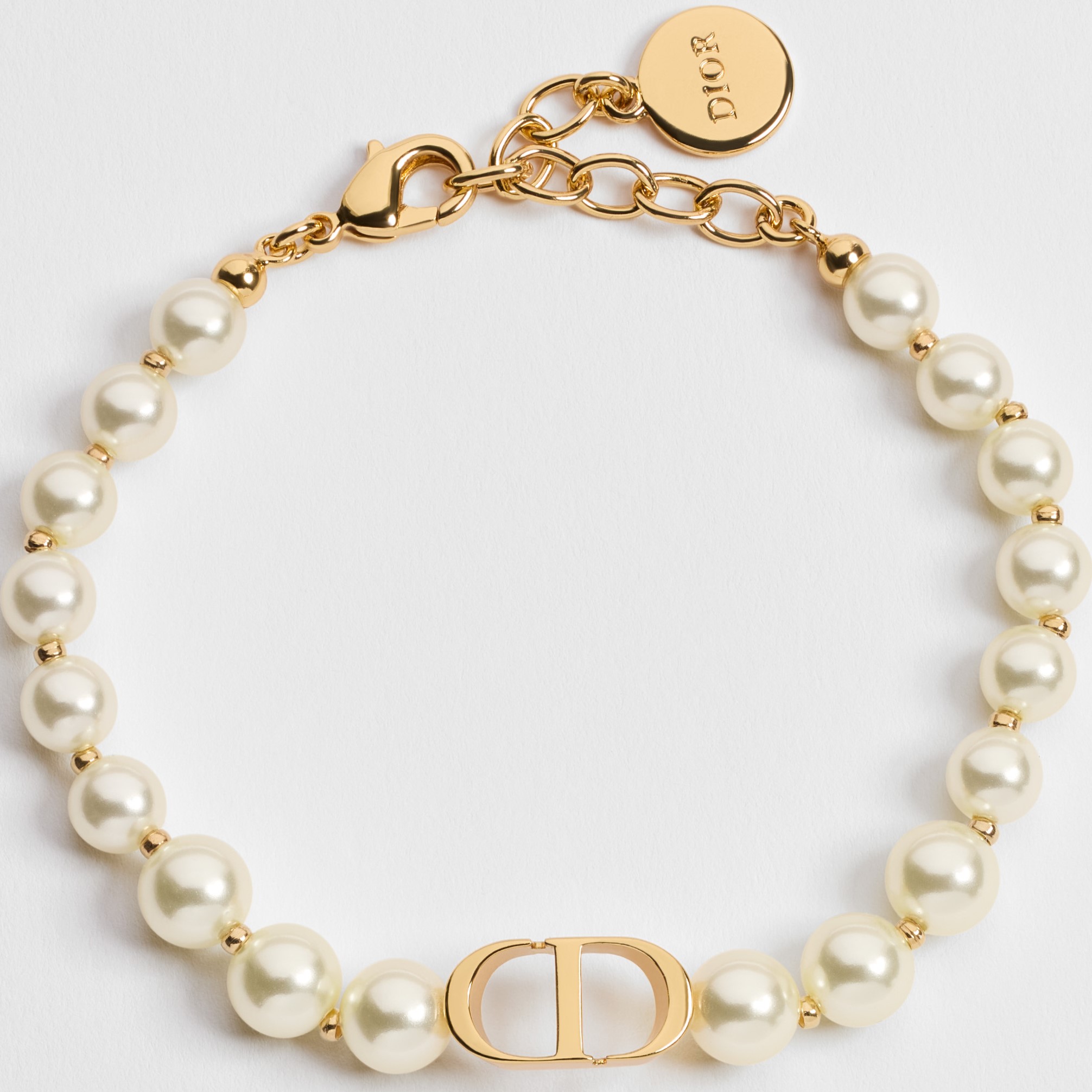 Vòng tay Dior 30 Montaigne Bracelet Gold-Finish Metal and White Resin Pearls 4