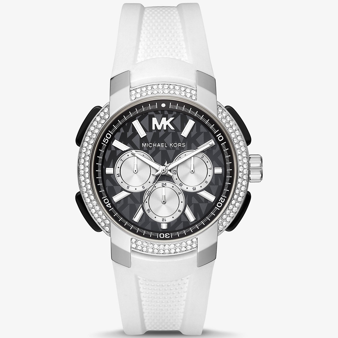 ĐỒNG HỒ MK NỮ MICHAEL KORS OVERSIZED PAVÉ SILVER-TONE AND SILICONE SPORT WATCH MK6947 2