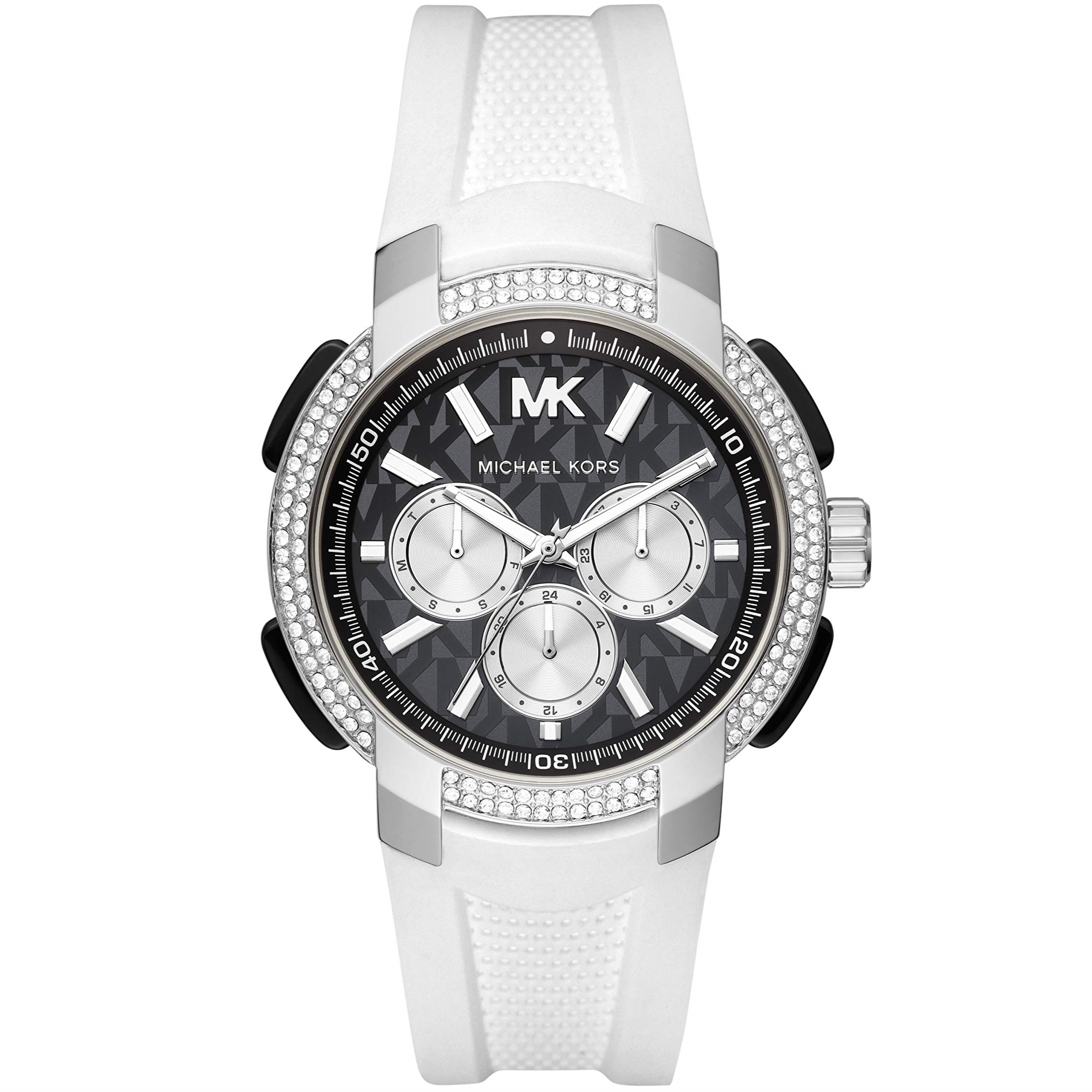 ĐỒNG HỒ MK NỮ MICHAEL KORS OVERSIZED PAVÉ SILVER-TONE AND SILICONE SPORT WATCH MK6947 4