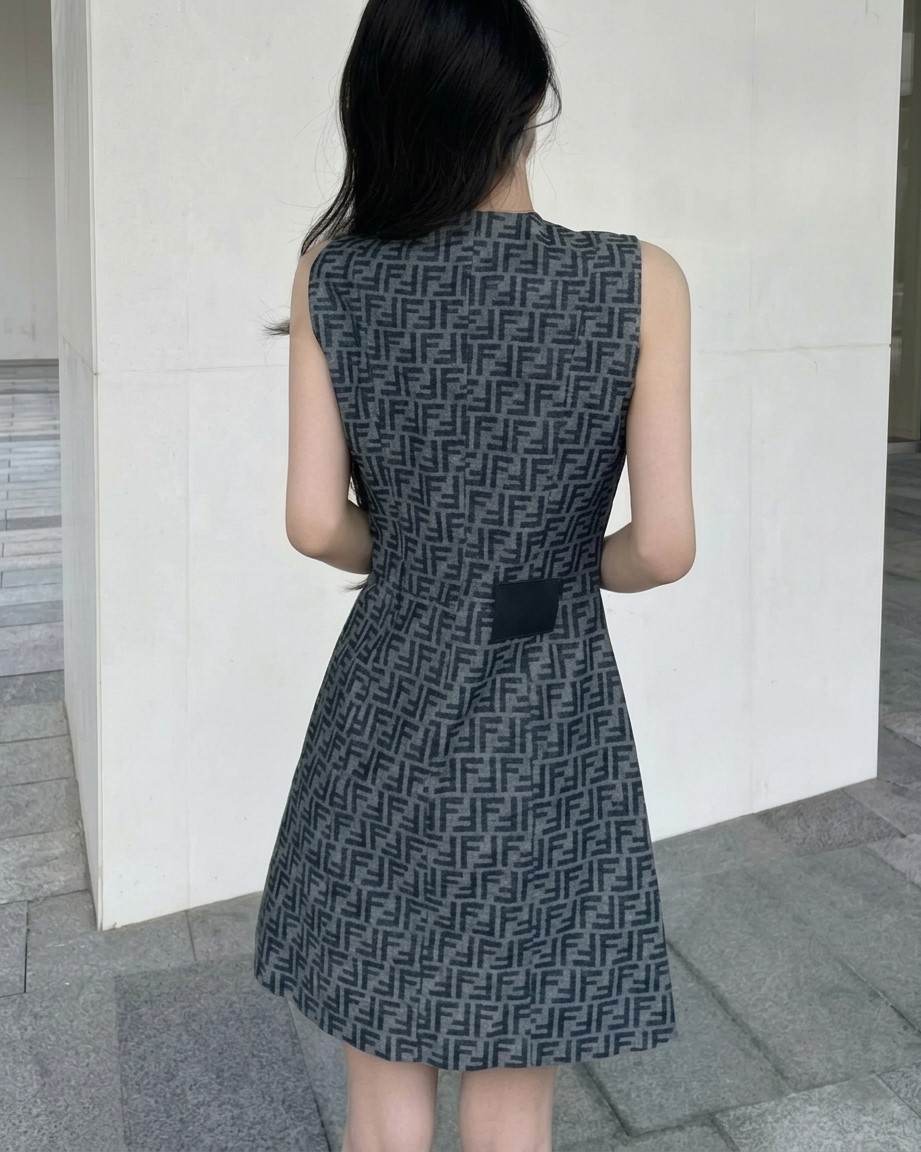 Áo đầm sát nách Fendi dây kéo giữa 4
