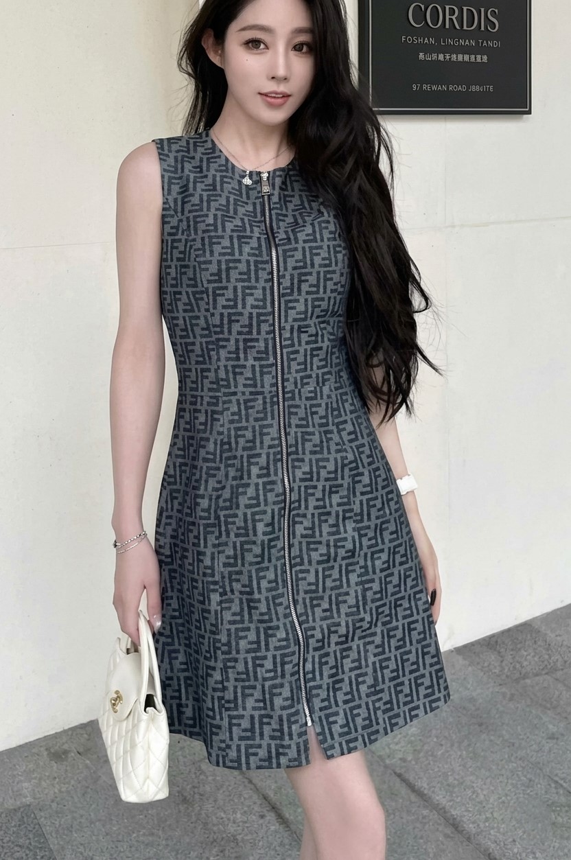 Áo đầm sát nách Fendi dây kéo giữa 5