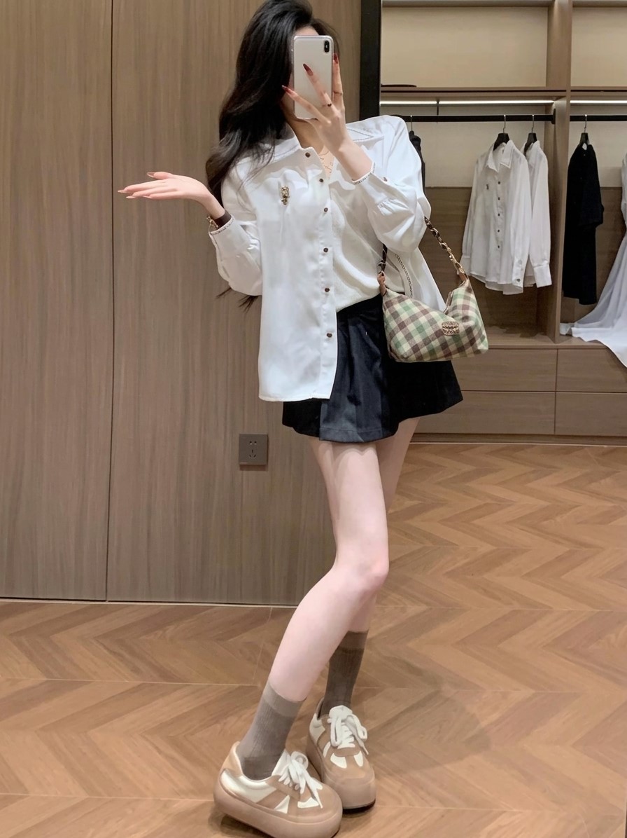 Áo sơ mi lụa tay dài màu trắng kem Polo 2