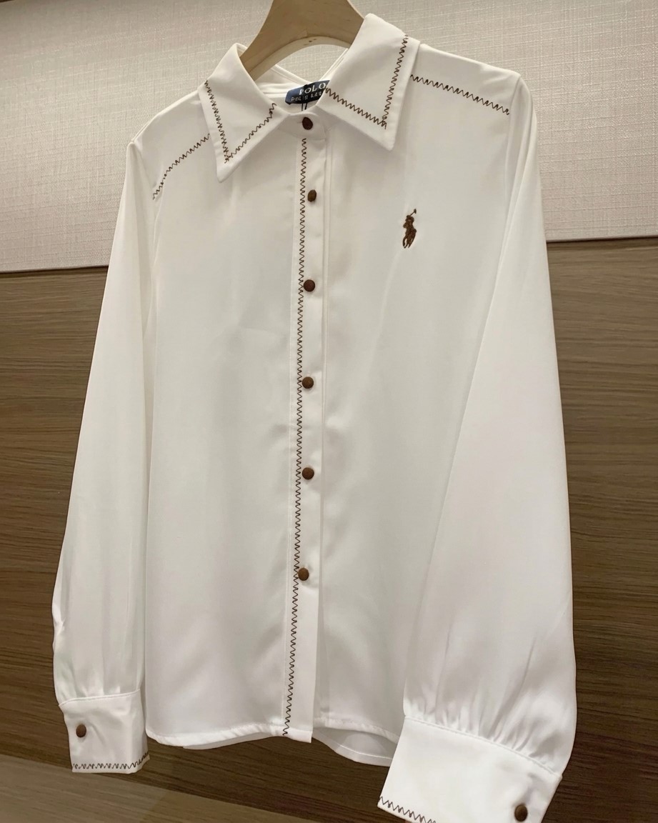 Áo sơ mi lụa tay dài màu trắng kem Polo 6