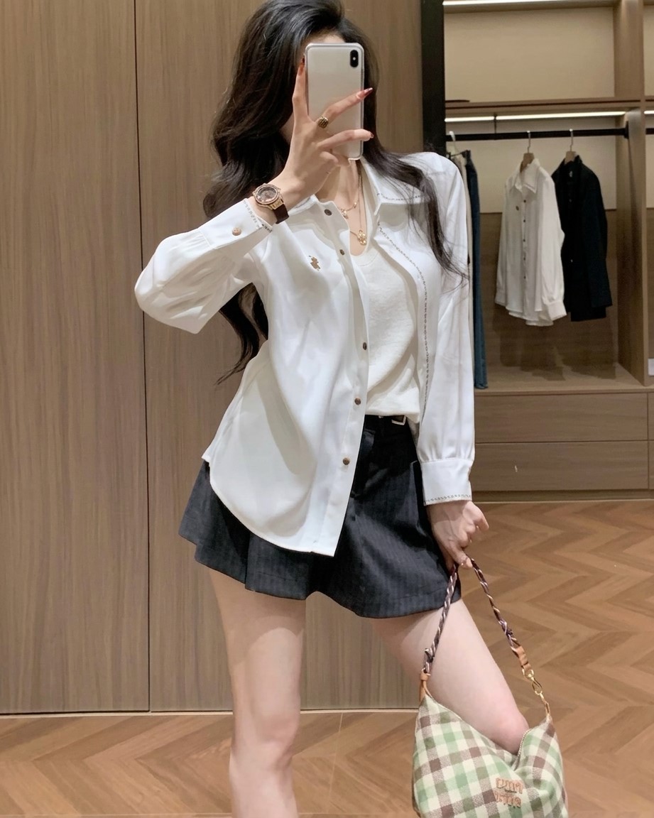 Áo sơ mi lụa tay dài màu trắng kem Polo 7