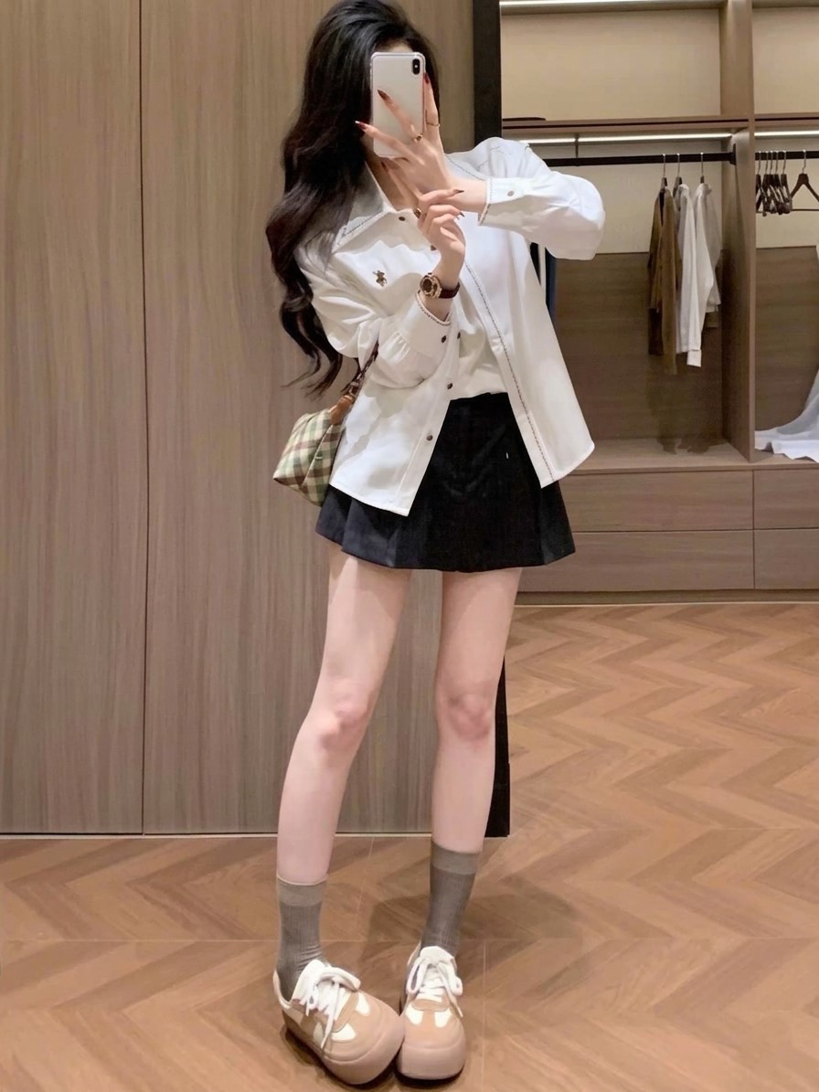 Áo sơ mi lụa tay dài màu trắng kem Polo 10