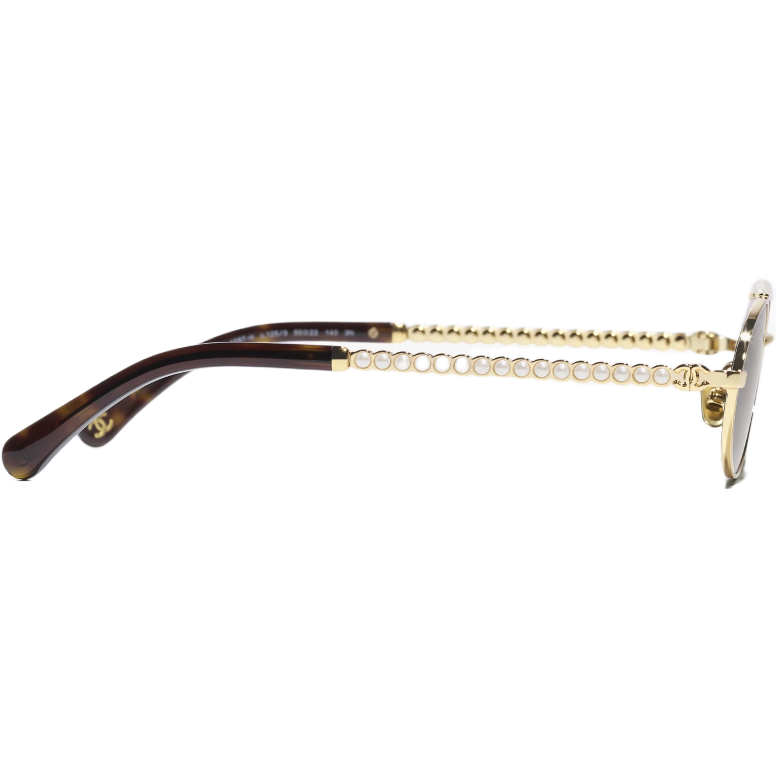 Mắt kính Chanel Oval Sunglasses Metal Imitation Pearls Gold Frame Brown Lenses 4297H 6