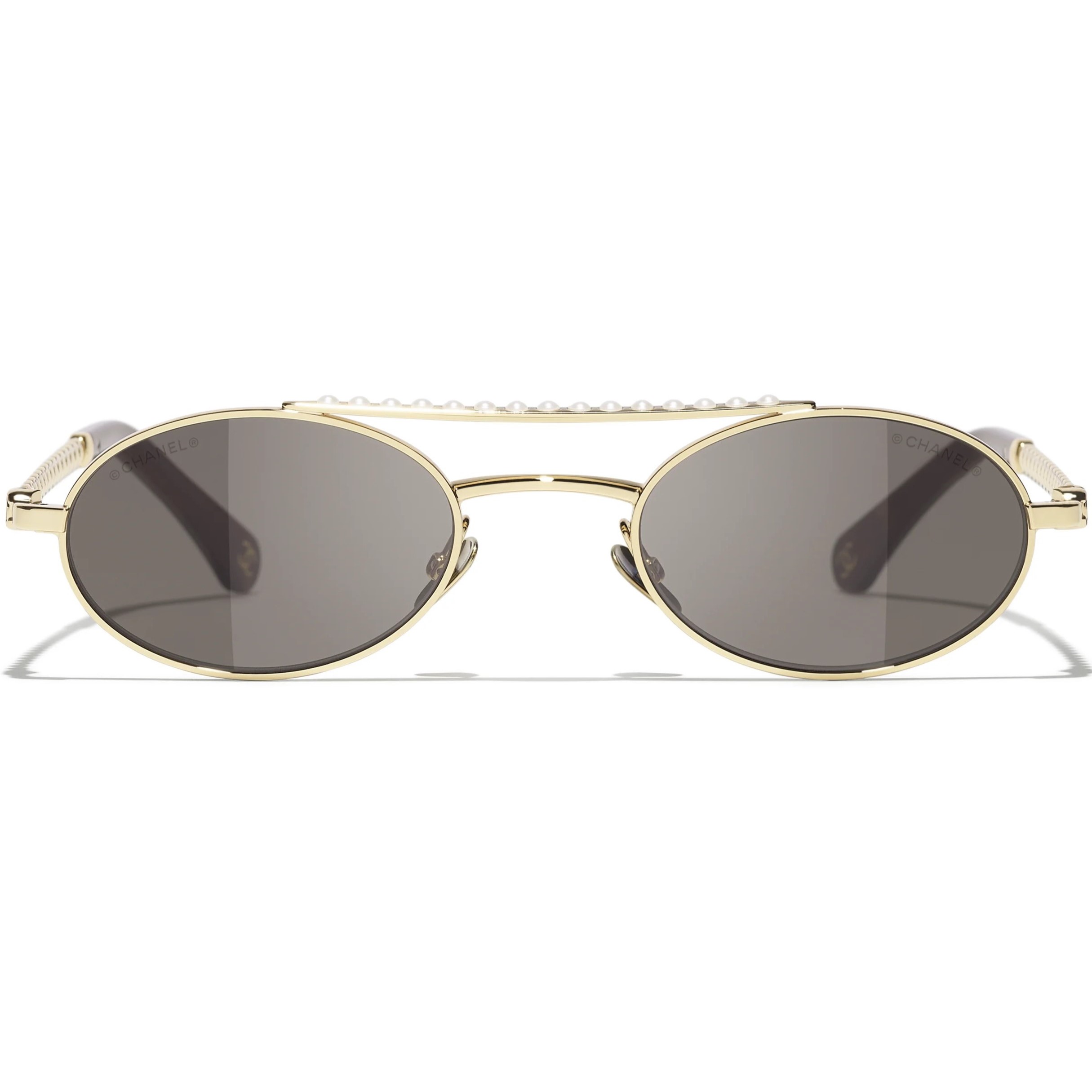 Mắt kính Chanel Oval Sunglasses Metal Imitation Pearls Gold Frame Brown Lenses 4297H 7