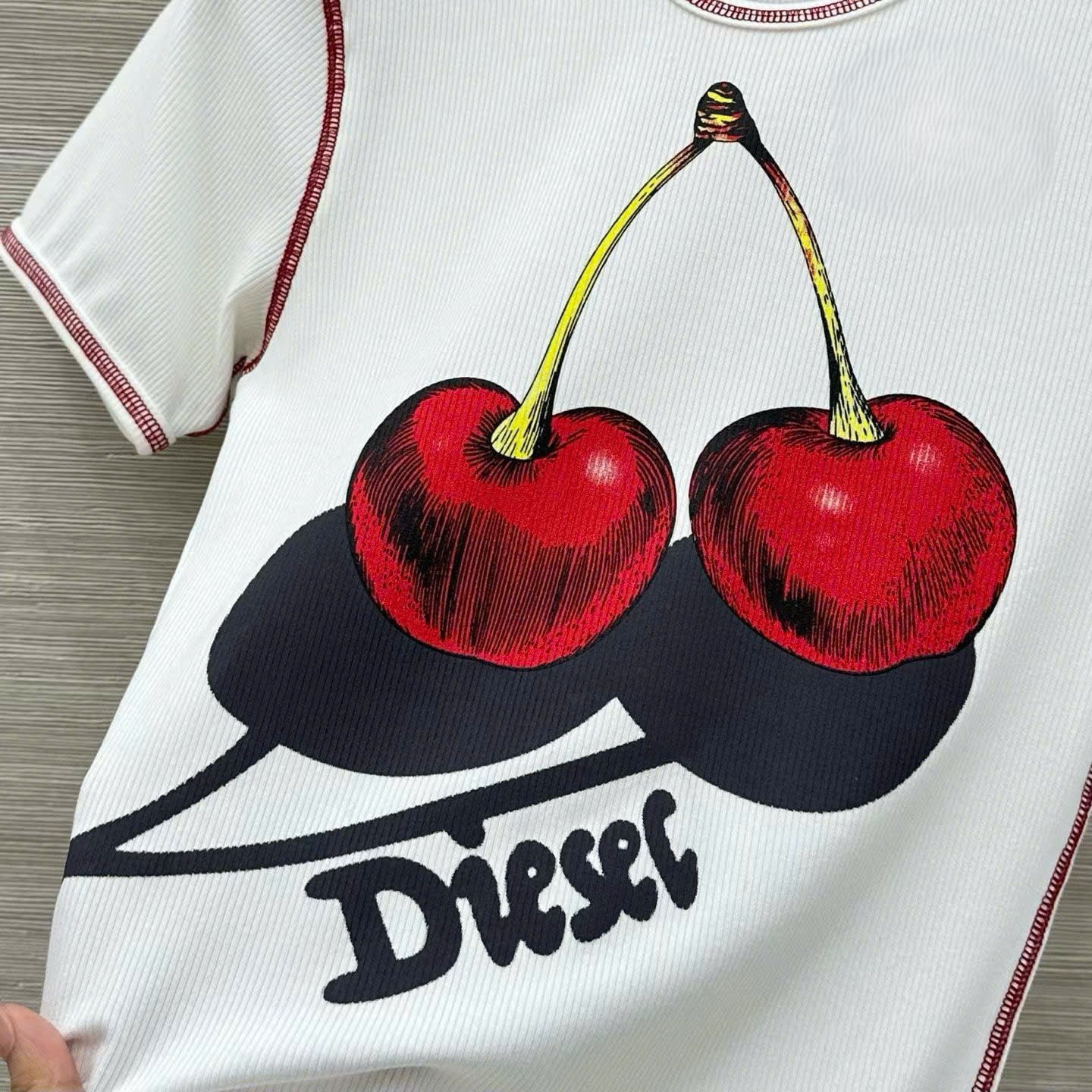 Áo Diesel Slim Cotton T-shirt With Cherry Print White 6