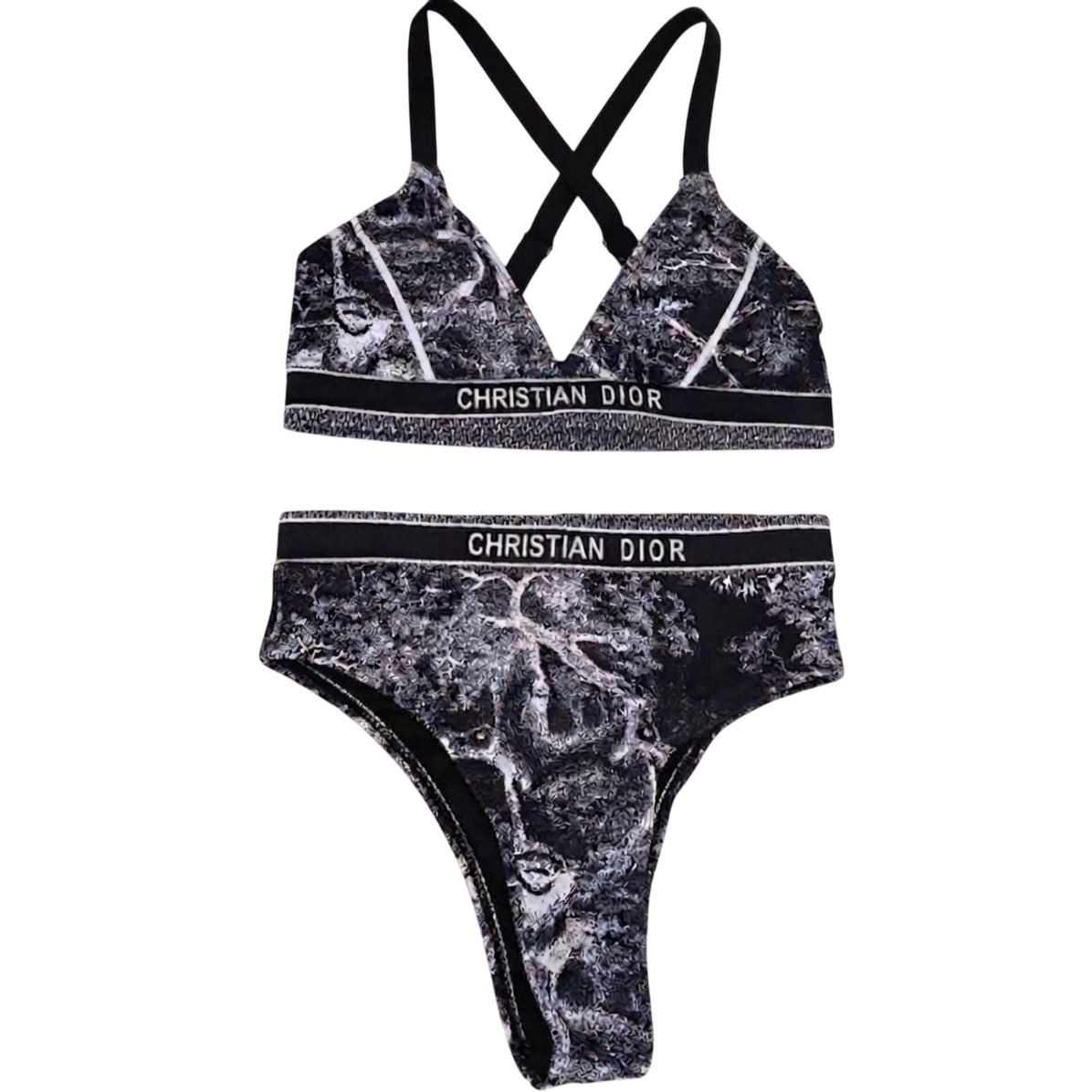 Bikini hai mảnh họa tiết Dior 1