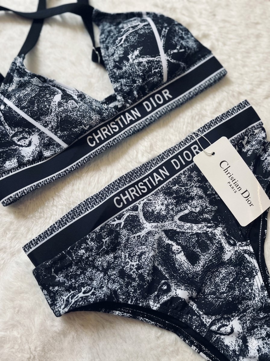 Bikini hai mảnh họa tiết Dior 4