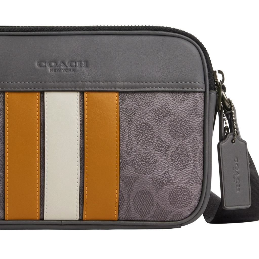 Túi Coach Nam Graham Crossbody Bag In Signature Canvas With Varsity Stripe Grey CCG30 2