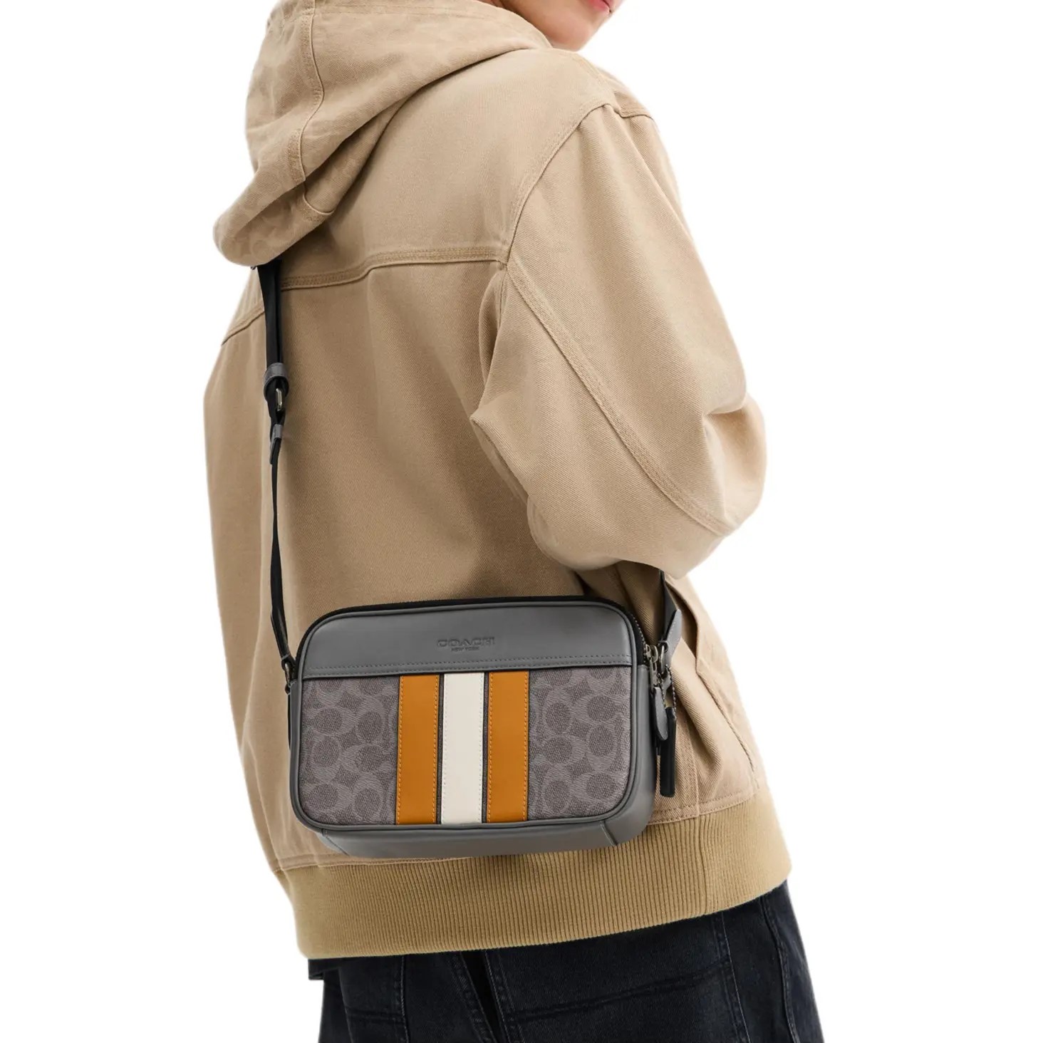 Túi Coach Nam Graham Crossbody Bag In Signature Canvas With Varsity Stripe Grey CCG30 5