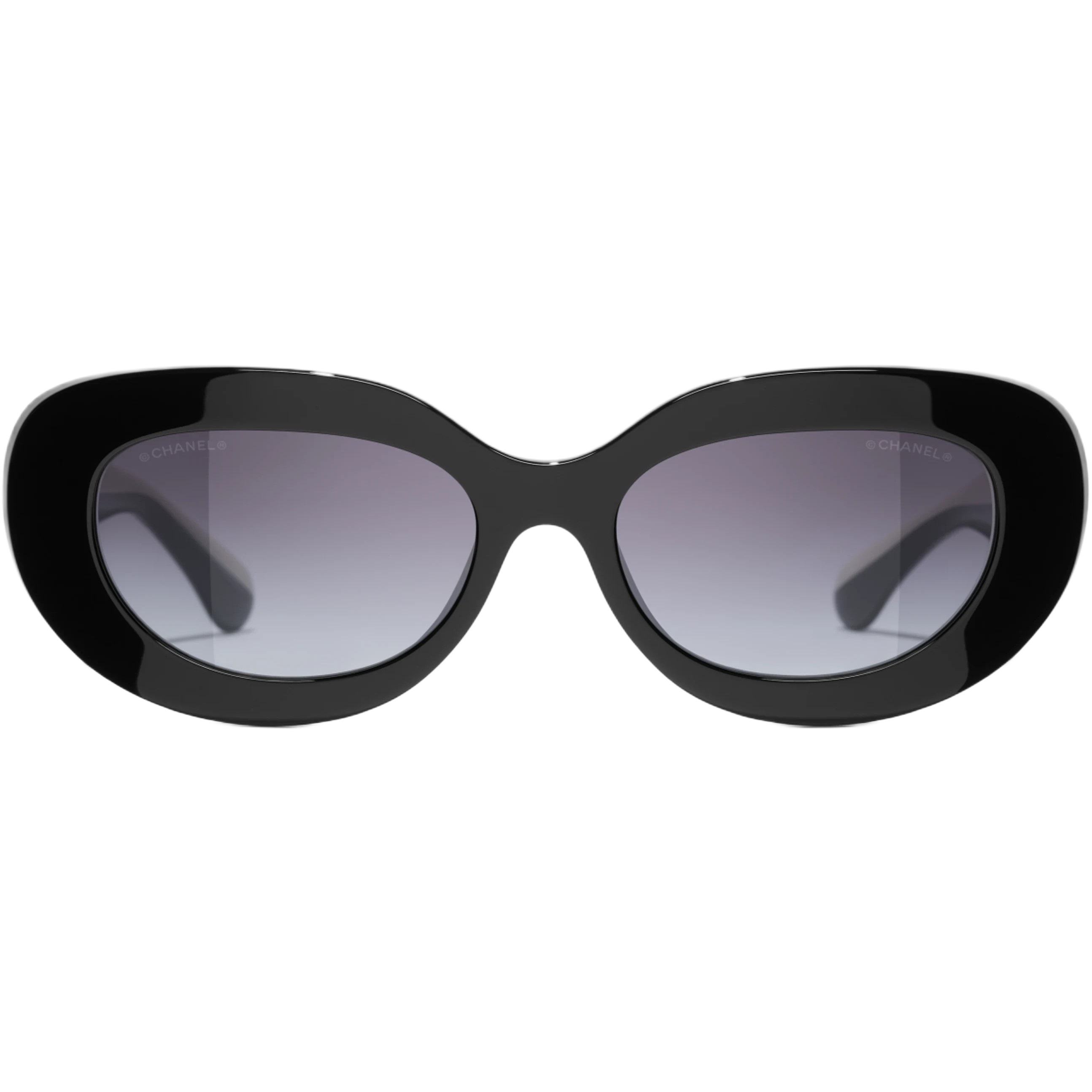 Mắt kính Chanel Oval sunglasses Black Acetate Frame Gray Lenses 5562B 2