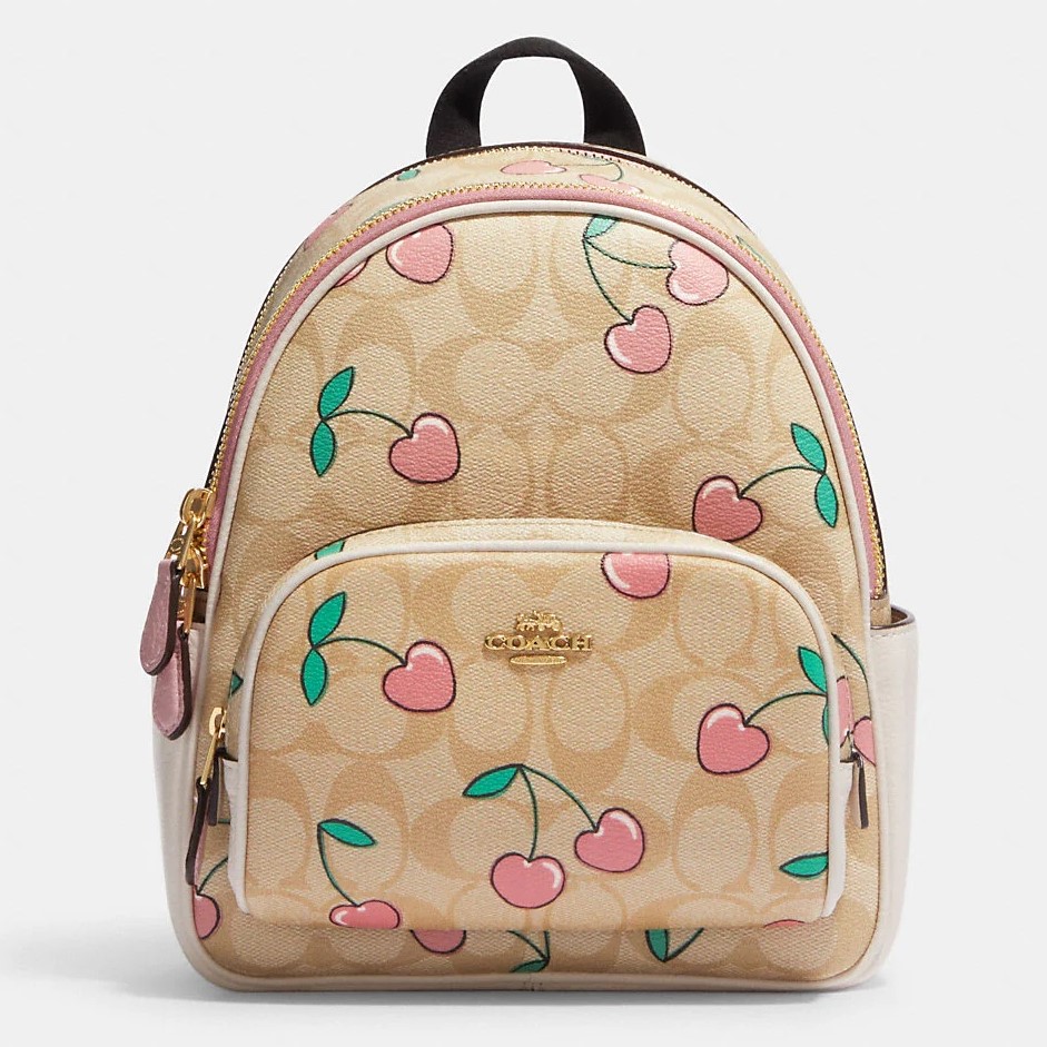 BALO NỮ MINI COURT BACKPACK IN SIGNATURE CANVAS WITH HEART CHERRY PRINT CF424 1