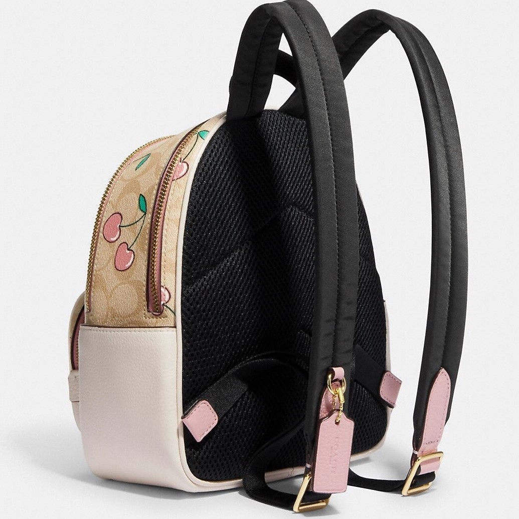 BALO NỮ MINI COURT BACKPACK IN SIGNATURE CANVAS WITH HEART CHERRY PRINT CF424 3