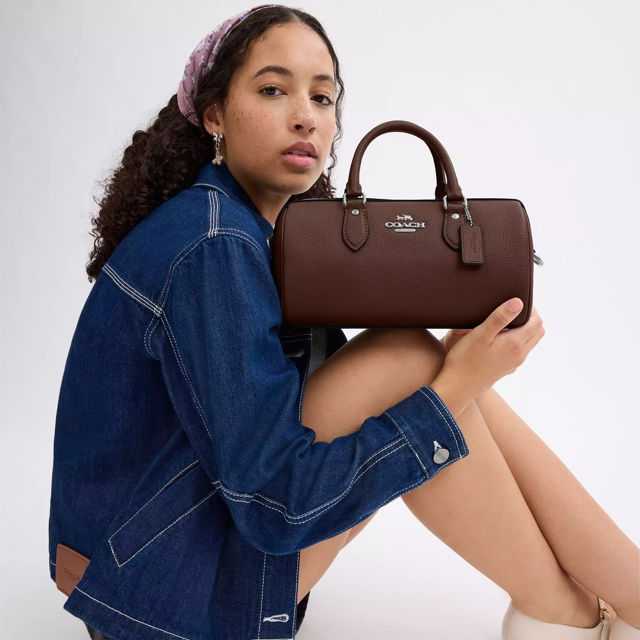 Túi Coach trống Rowan Long Satchel Bag Maple CV964 6
